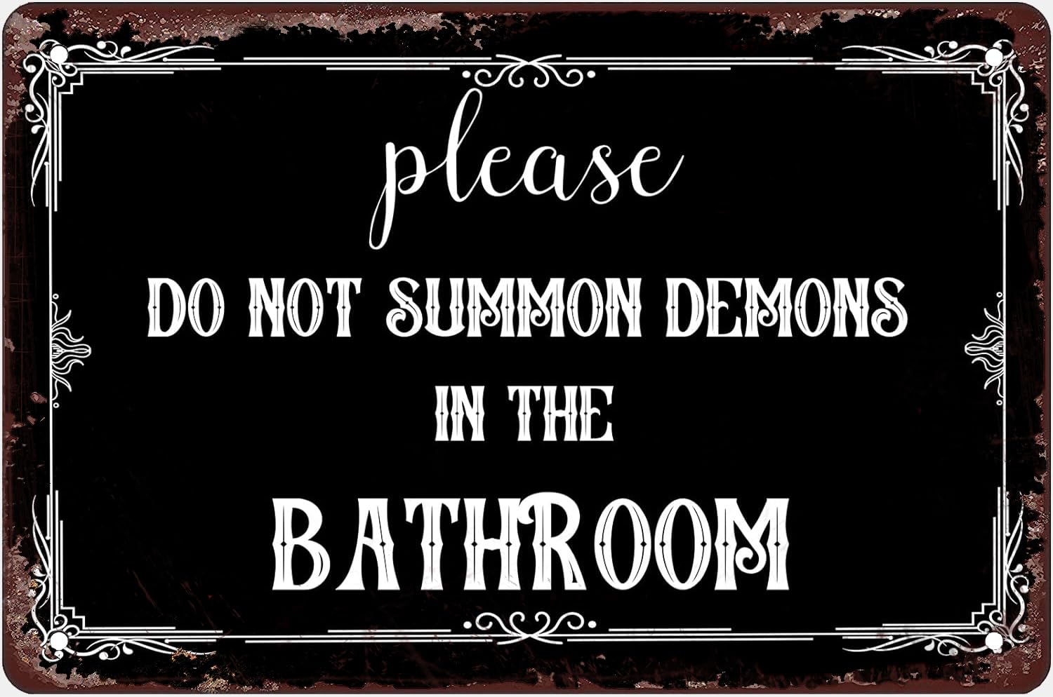 Pibonto Women's Wall Art Bathroom Sign Please Do Not Summon Demons In The Bathroom Gothic Decor Retro Metal Tin Sign Vintage Bathroom Quote Tin Sign For Toilet Restroom Washroom Home Decor Wall Decor Gift For 8X5.5 Inch