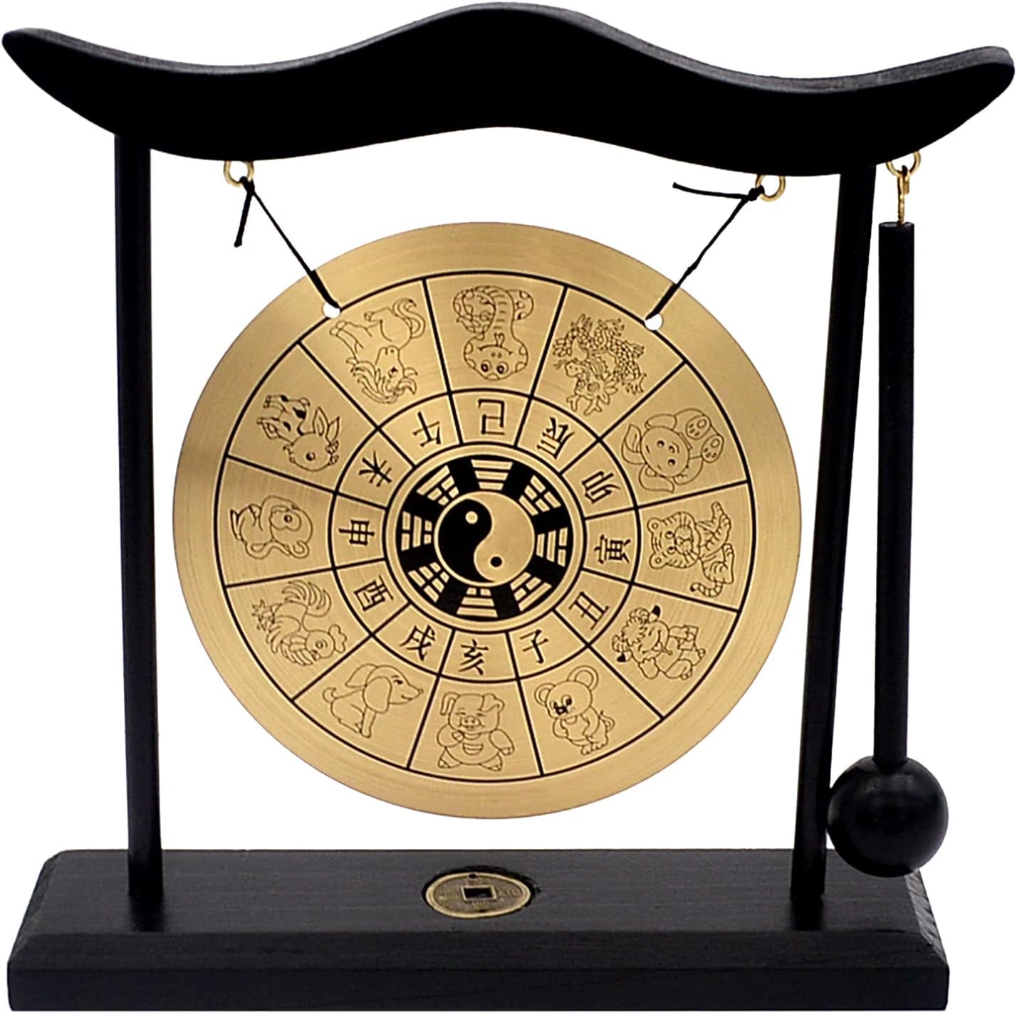 Feng Shui Brass Gong Desktop Zen Art for Fortune + Free Red String Bracelet