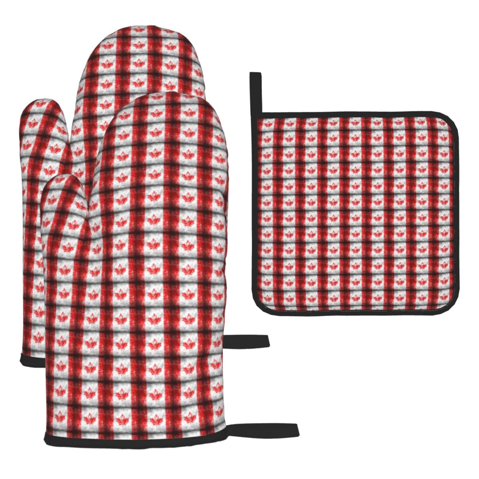 Canada Flag Print Oven Set Kitchen Gloves Baking Grilling Microwaving Cooking Gift Everyday Holiday