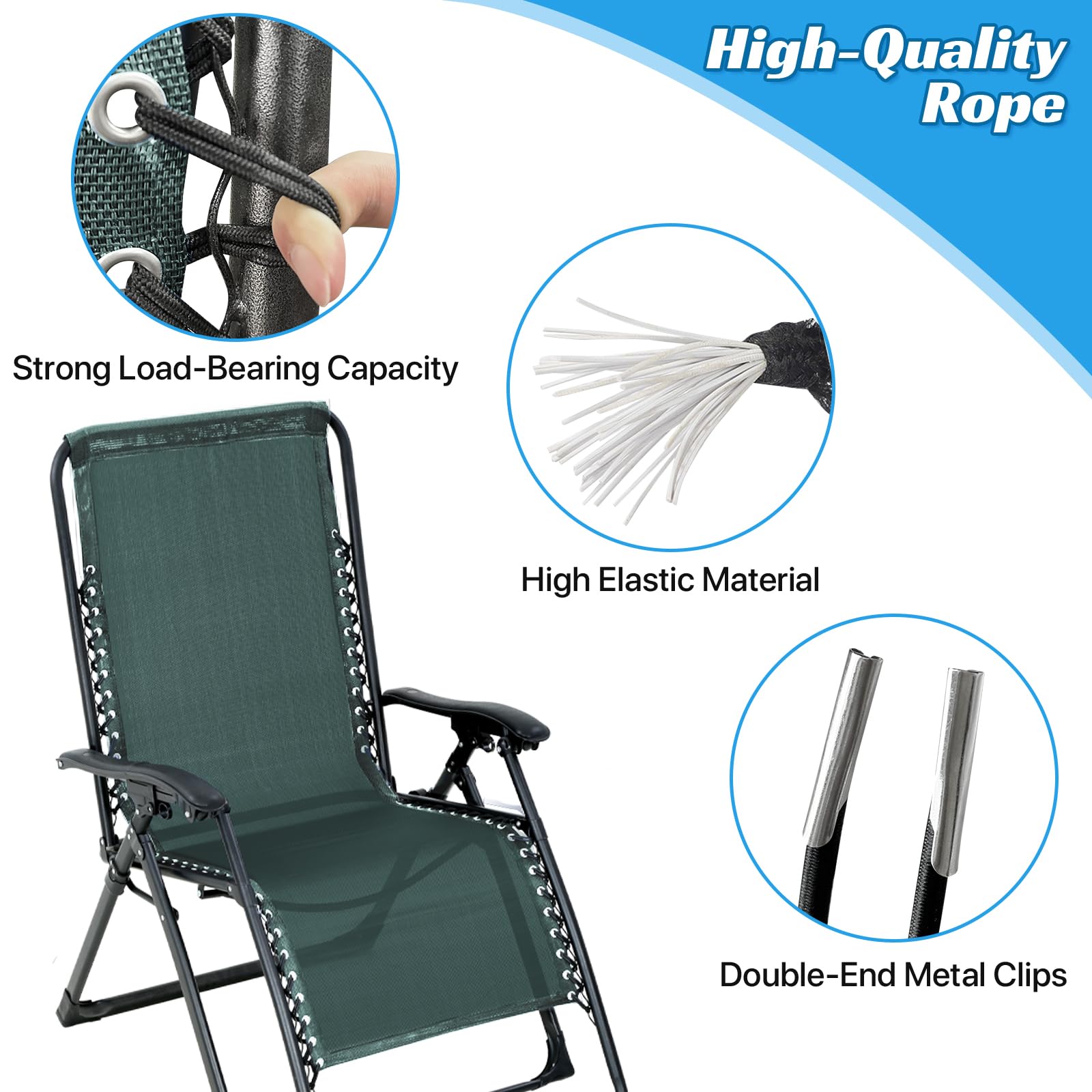 Silla de repuesto de tela de gravedad cero con kits de cable, paño de reparación de 17 pulgadas de ancho con cuerda elástica de repuesto para sillas antigravedad, silla de patio, silla de 4
