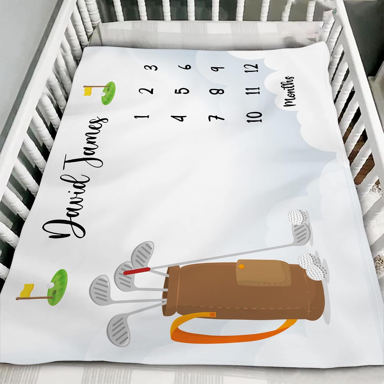 Personalized Baby Boy Monthly Blanket Golf Newborn Monthly Blanket 12 Month Blanket Calendar Blanket with Months Gift from Golf Mom Dad Golf Sports Nursery Decor Fathers