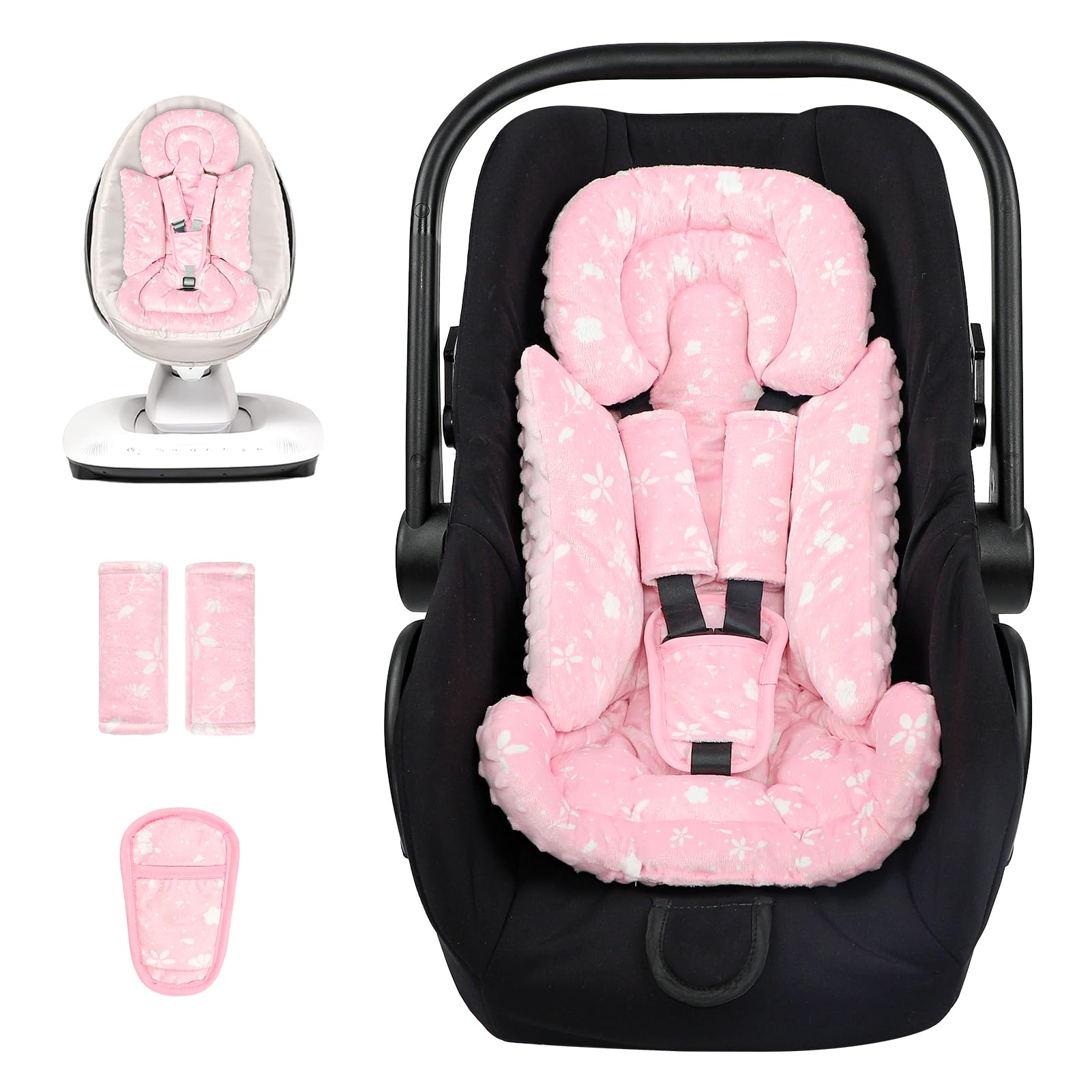 Man Fai Sky Car Seat Head Support Baby, Soft Infant CarSeat Insert with Strap Covers for Girls, Newborn Insert for carseat, Strollers, Swings, Bouncer