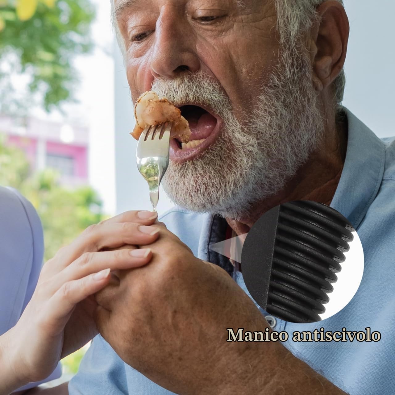 SOLUSTRE Set Di 3 Posate Anziani Utensili Adattivi Pieghevoli Antitremore in Acciaio Inossidabile Con Manico Ergonomico Antiscivolo Per Disabili E Uso Quotidiano