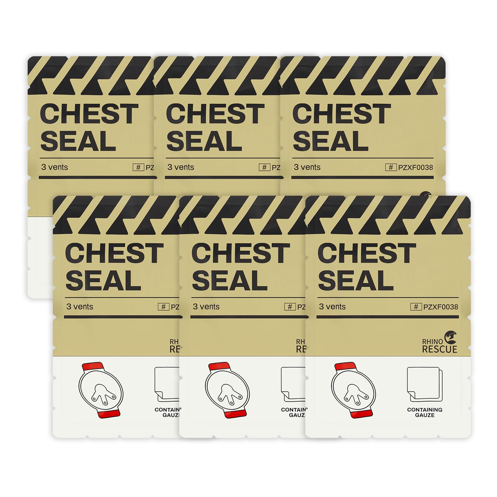 RHINO RESCUE Vent Chest Seal, Emergency Trauma Dressing, First Aid Kit Sterile, 6 Pack