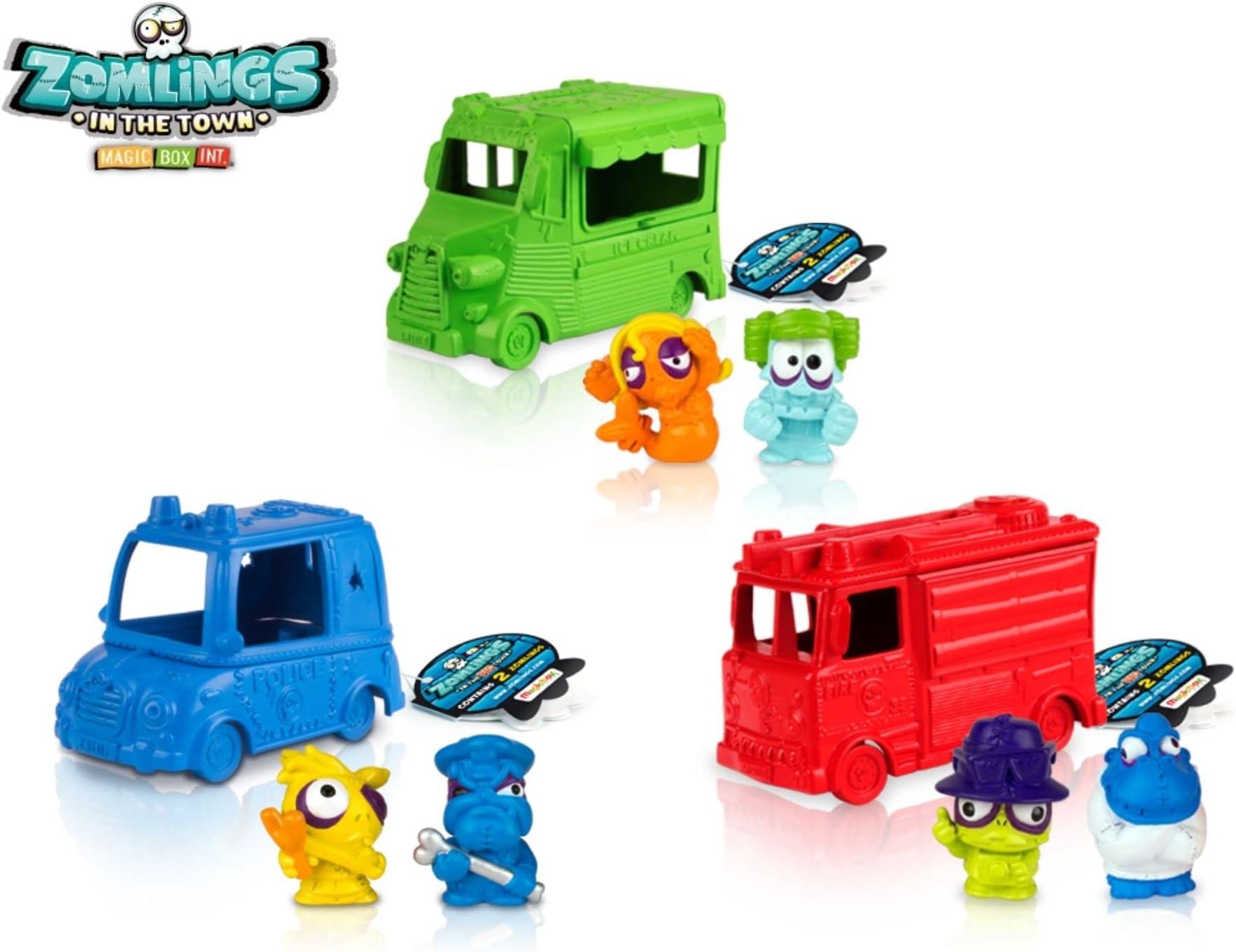 ZOMLINGSIn The BIG Town Series 5 Set of 3 Zom Mobiles - Fire Truck, Ice Cream Van & Police Car