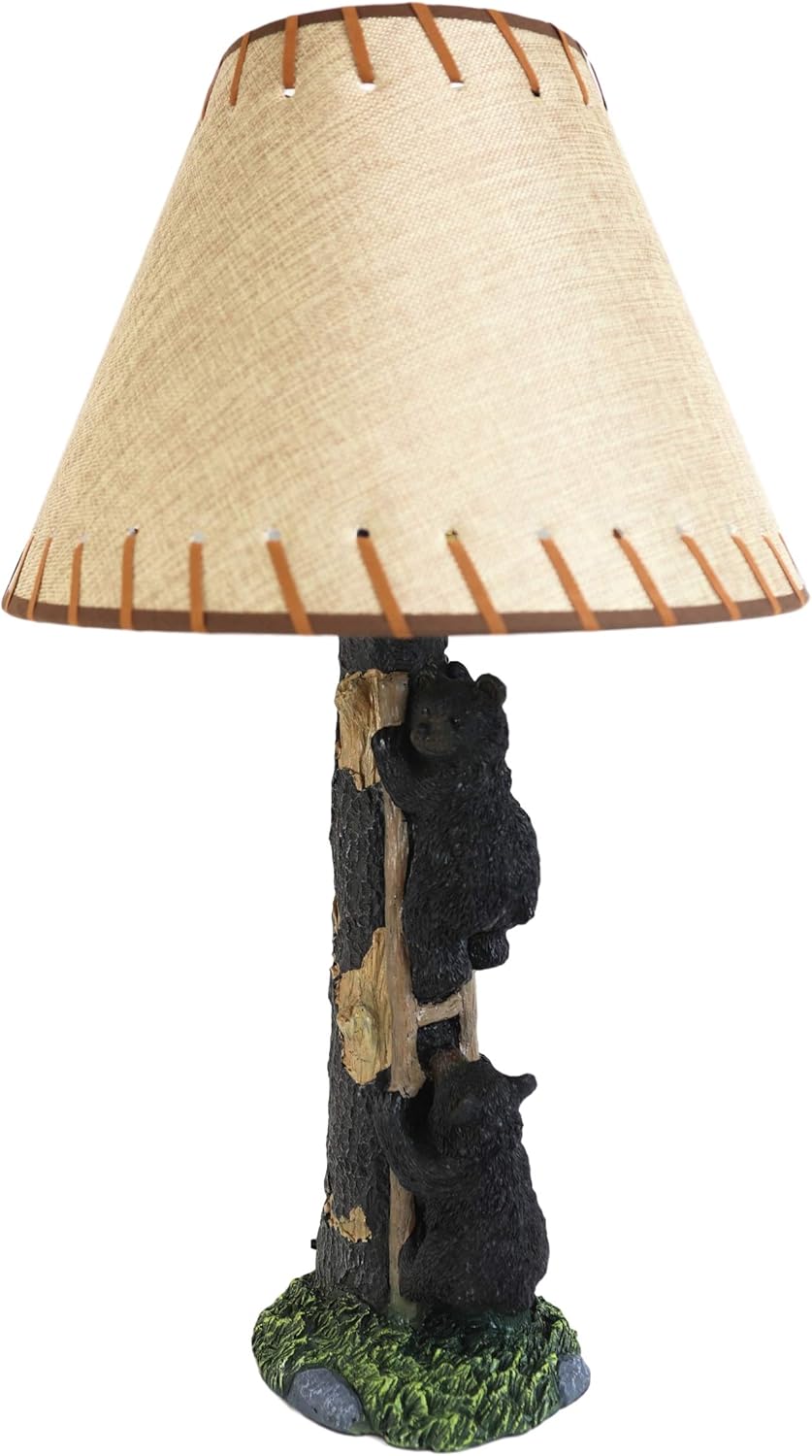 Ebros Whimsical Rustic Bear Cubs Climbing Tree Ladder Table Lamp Statue with Shade 23" High Mountain Wildlife Woodland Cabin Lodge Decor Forest Bear Themed Desktop Lamps