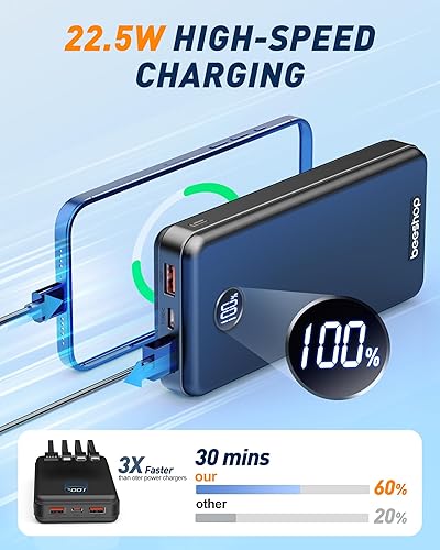Miniatura 3 de BEESHOP Cargador portátil de batería  Batería portátil de 37000 mAh con 4 cables integrados, batería de carga rápida de 22.5 W, compatible con