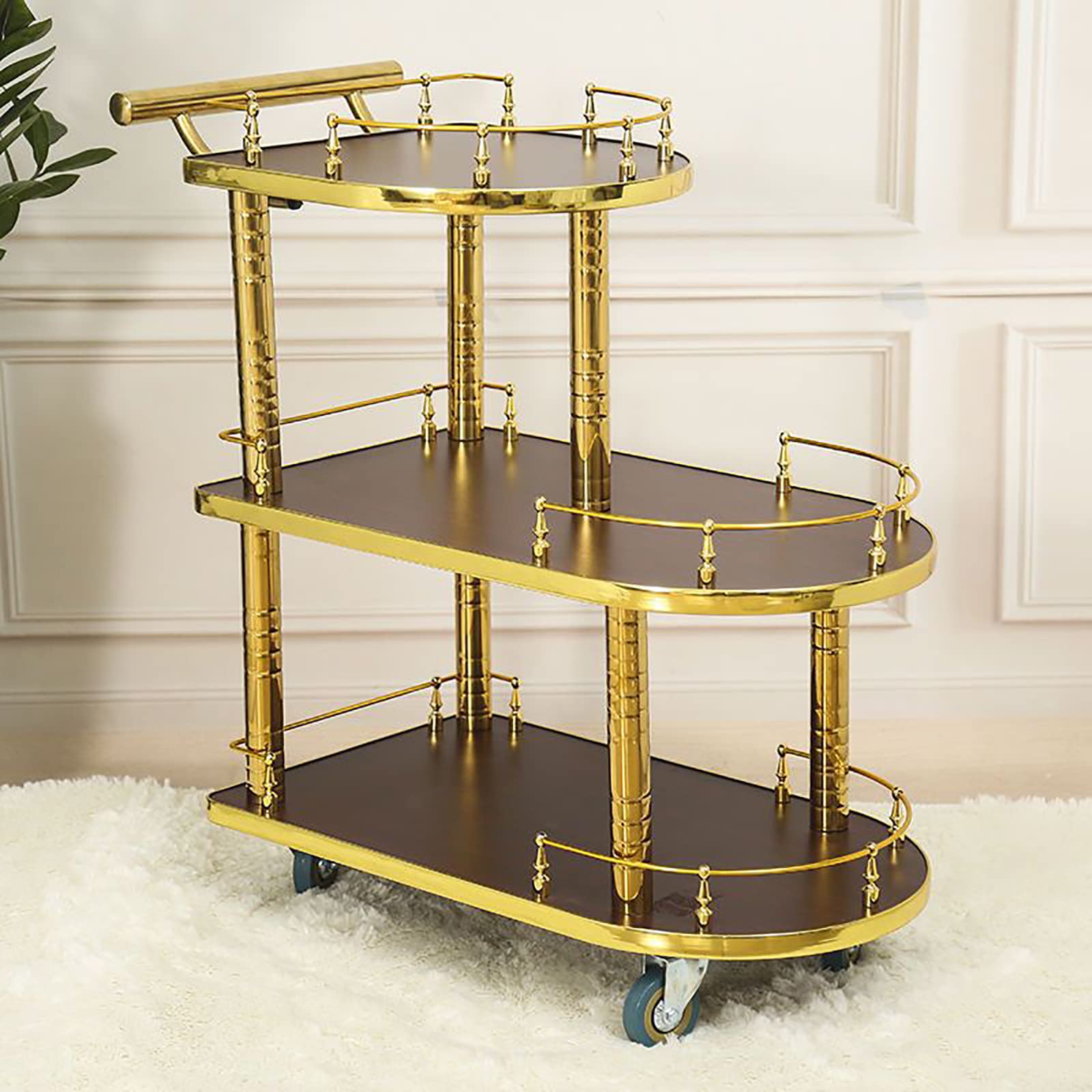 金色のガラス棚付きキッチンワゴン Amazon.co.jp: キッチンワゴン・アイランド キッチン 2段/3段 ワゴン