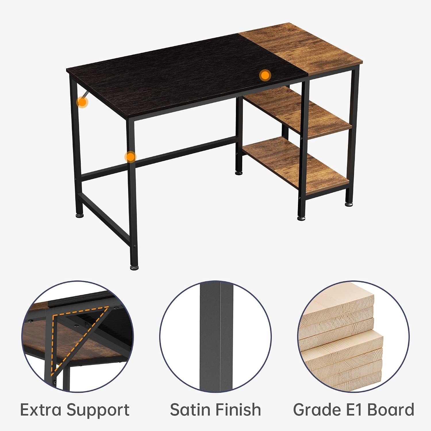 JOISCOPE Home Office Computer Desk,Small Study Writing Desk with Wooden Storage Shelf,2-Tier Industrial Morden Laptop Table with Splice Board,47 inches(Black Oak Finish)