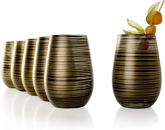 Stolzle Lausitz Elements Black with Gold Twister Tumbler, Set of 6