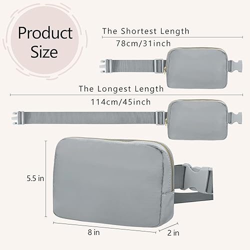 Miniatura 5 de VOROLO Riñonera para mujeres y hombres, bolsa cruzada, bolsa de cinturón con correa ajustable, Gris claro, Talla única