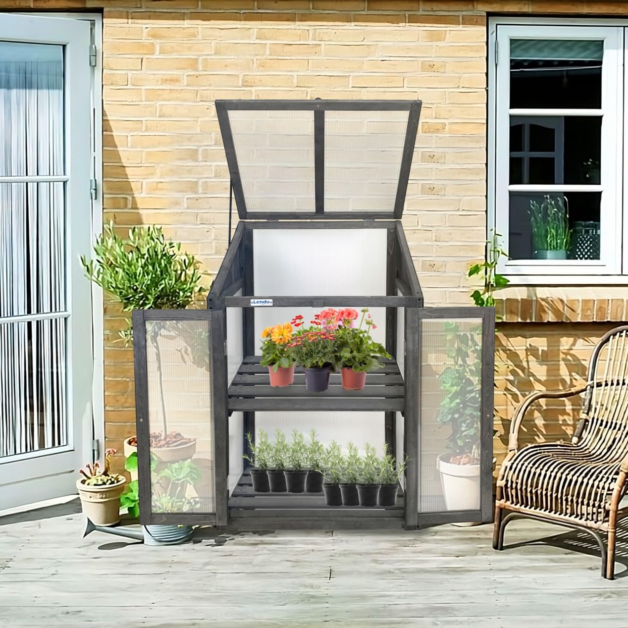 Invernadero - Invernadero - Jardín - Cultivo - Invernadero - Invernadero - Abeto con placas de PC (60x49x97,5cm (gris)