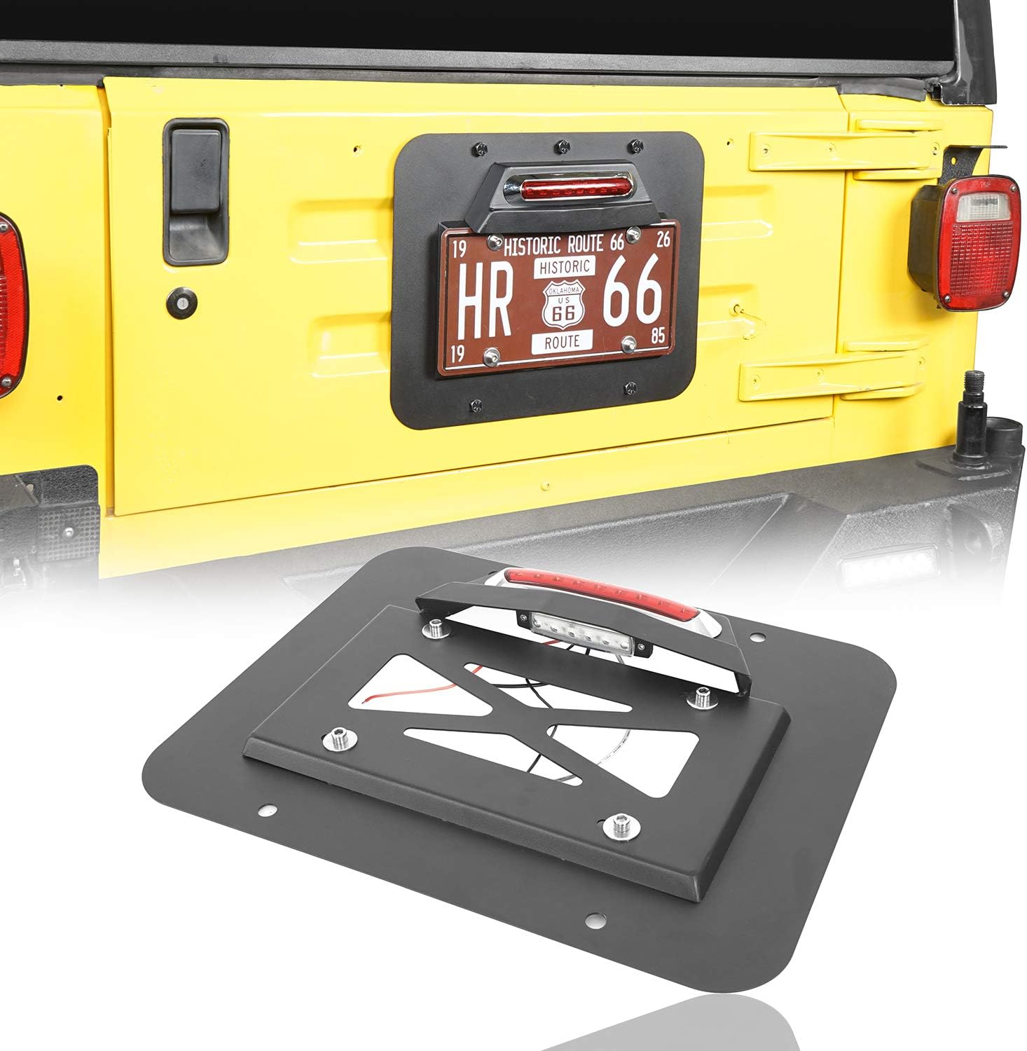 Hooke Road Wrangler Spare Tire Delete License Plate Relocation Kit w/Plate Illuminate Light & Third Brake Light for 1997-2006 Jeep Wrangler TJ & Unlimited
