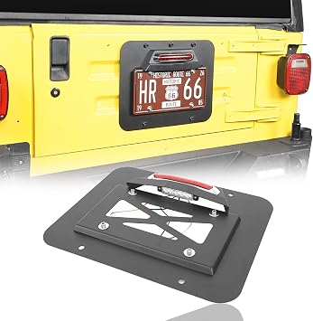 Hooke Road Wrangler Spare Tire Delete License Plate Relocation Kit w/Plate Illuminate Light & Third Brake Light for 1997-2006 Jeep Wrangler TJ & Unlimited