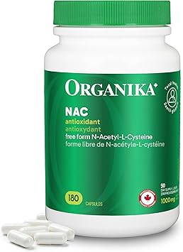 Organika Canadian-Made NAC (N-Acetyl-L-Cysteine) 500mg- Supports Antioxidant Glutathione Levels, Immune System Support, Liver and Detox Support- 90 caps