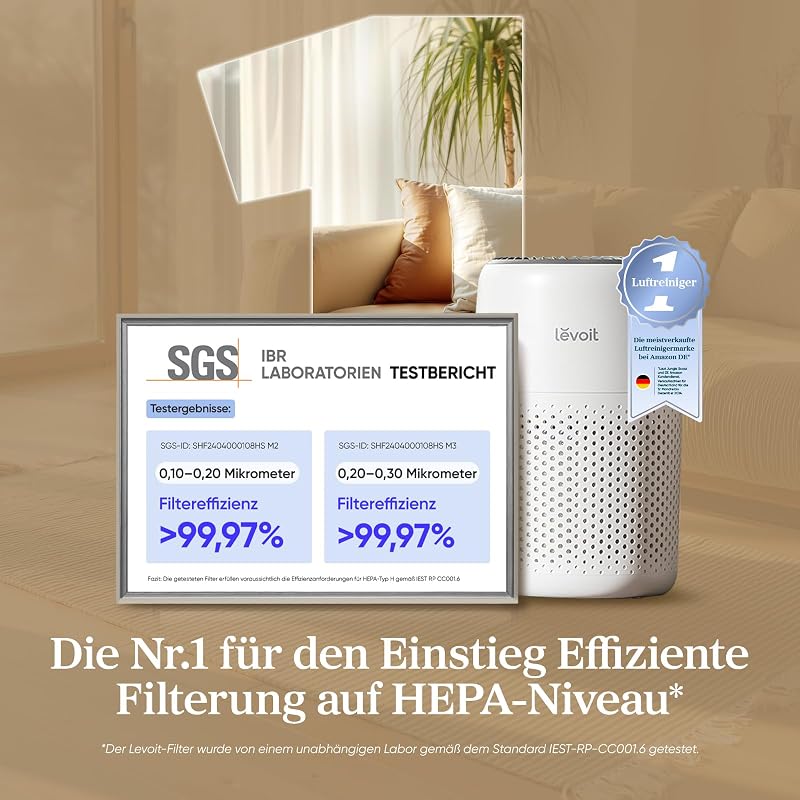 Levoit légszűrő allergia HEPA szűrő penész por háziállat szőr hálószoba fehér