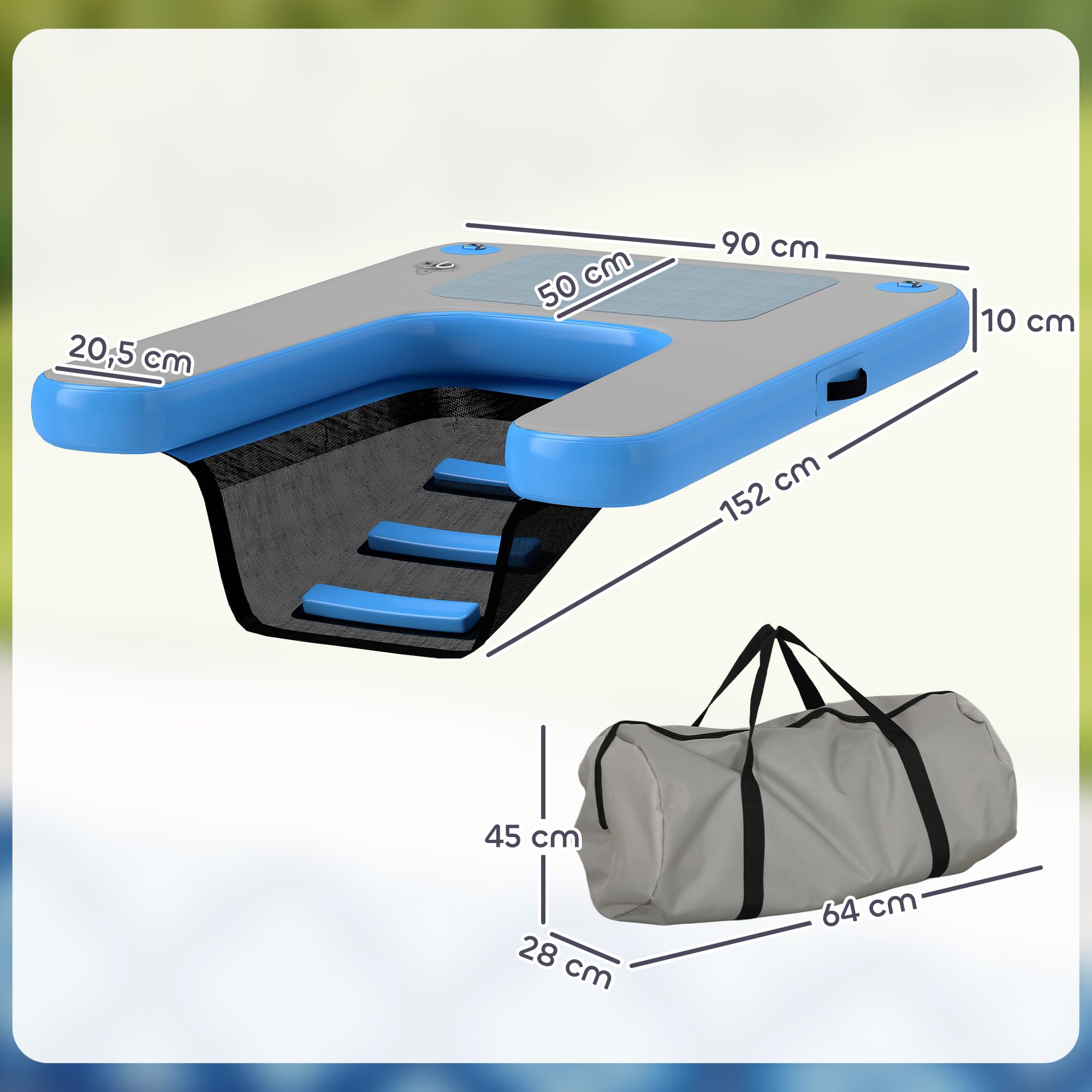 PawHut Rampe Gonflable de Radeau pour Chien antidérapante Bleu et Gris | Plate-forme flottante de sports nautiques, échelle flottante pour piscine, lac, bateau