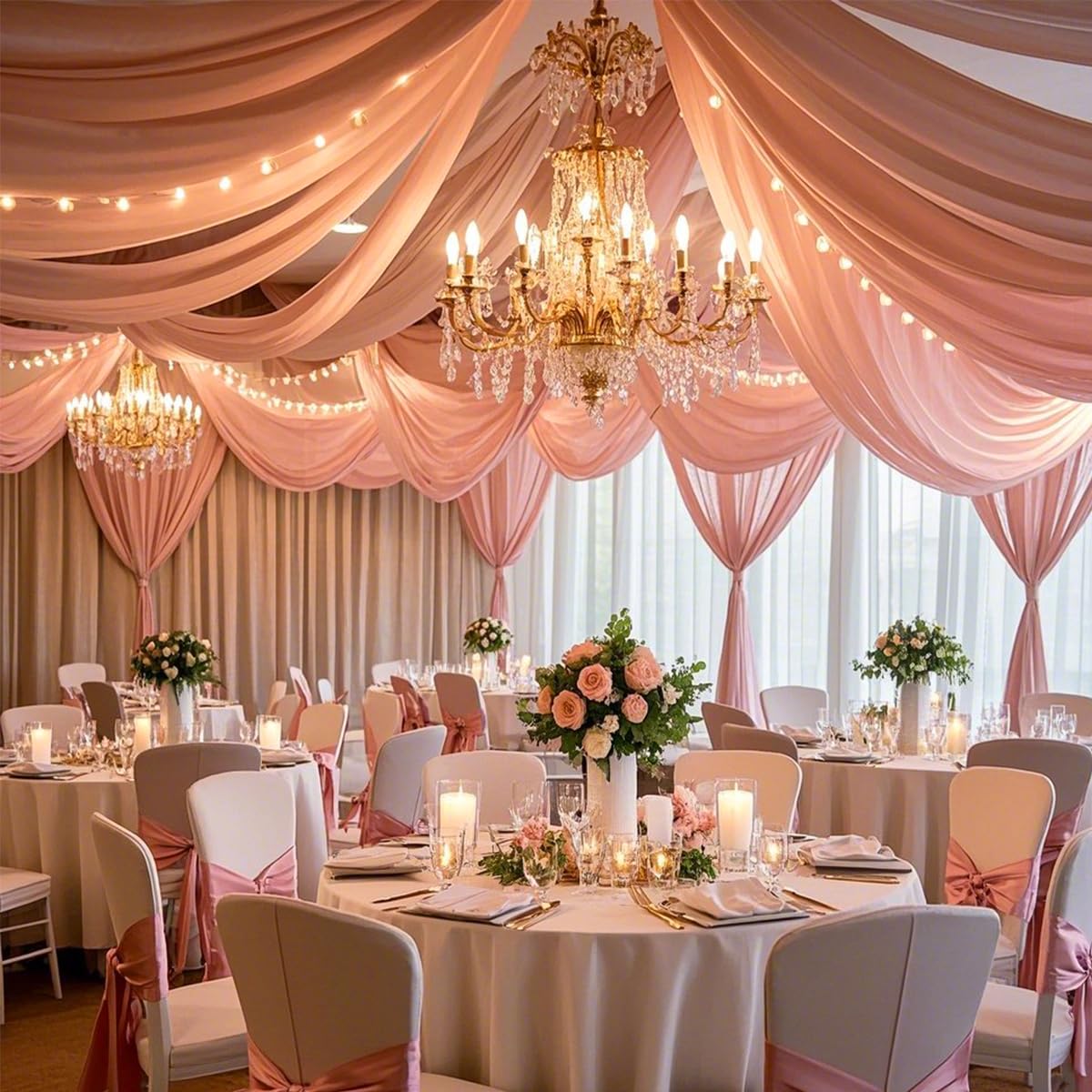 WENSINL Dusty Pink Ceiling Drapes for Weddings Draping Fabric Dusty Pink Chiffon Fabric Ceilings Curtain Drapery for Party Birthday Bridal Shower