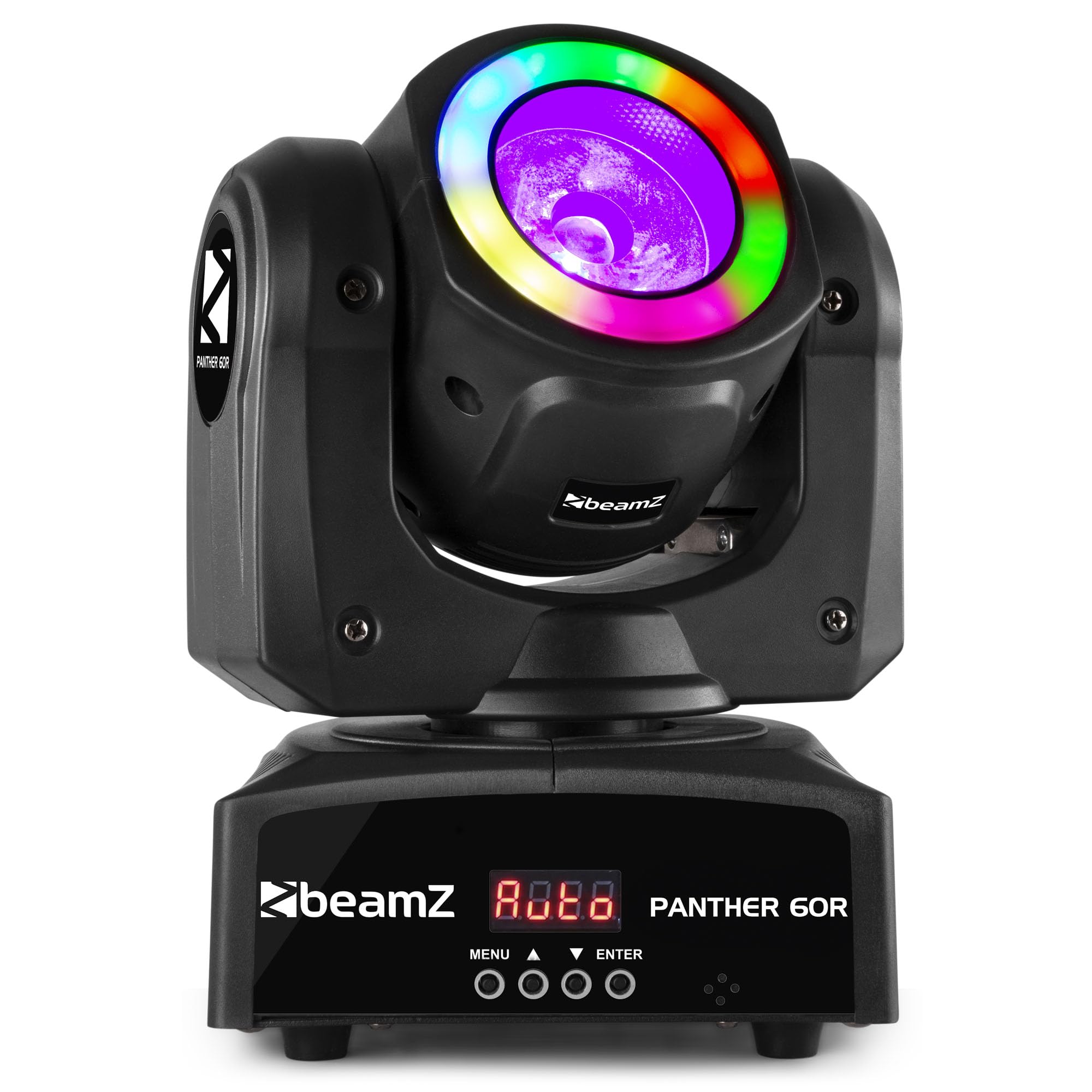 BeamZ Panther 60R Moving Head LED mit LED-Ring, 60 Watt, Bühnenlicht, Bühnenbeleuchtung, DMX Licht, Lichtanlage Musikgesteuert, Disco Licht, Bühnenscheinwerfer, DJ Lichtanlage - Schwarz