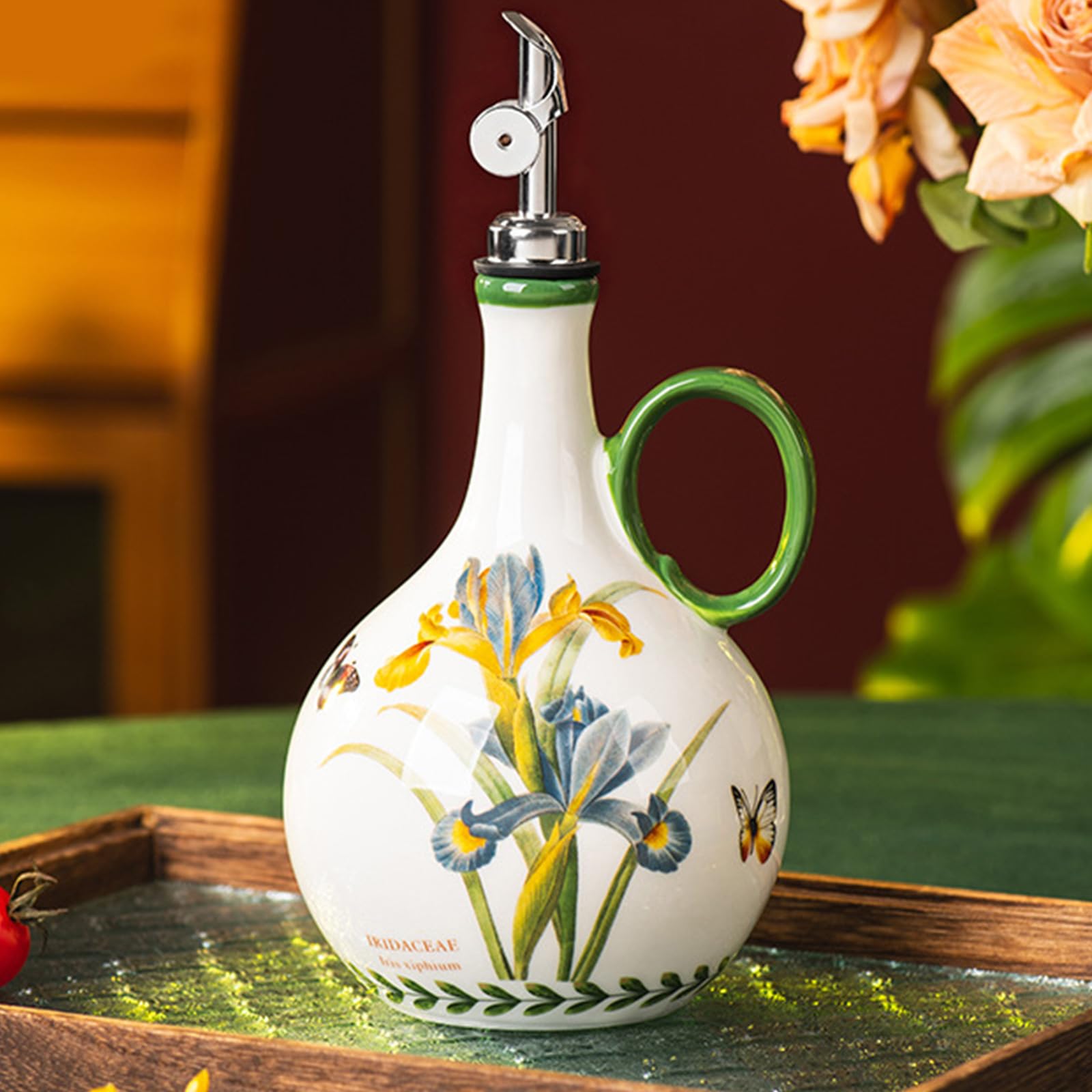 Vertedor de cocina de cerámica con diseño de flores, D
