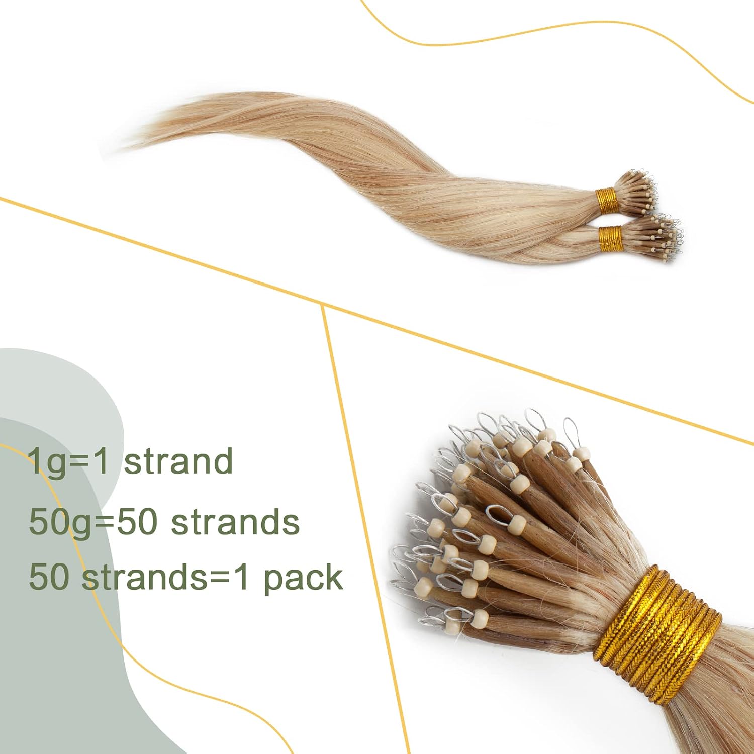 SEGO Nano Bead Human Hair Extension Nano Tip Real Hair Cold Fushion Pre Bonded Stick Tipped Highlight Remy Hair Extension For Women 16 Inch #18P613 Ash Blonde&Bleach Blonde 1g/strand 50g/pack
