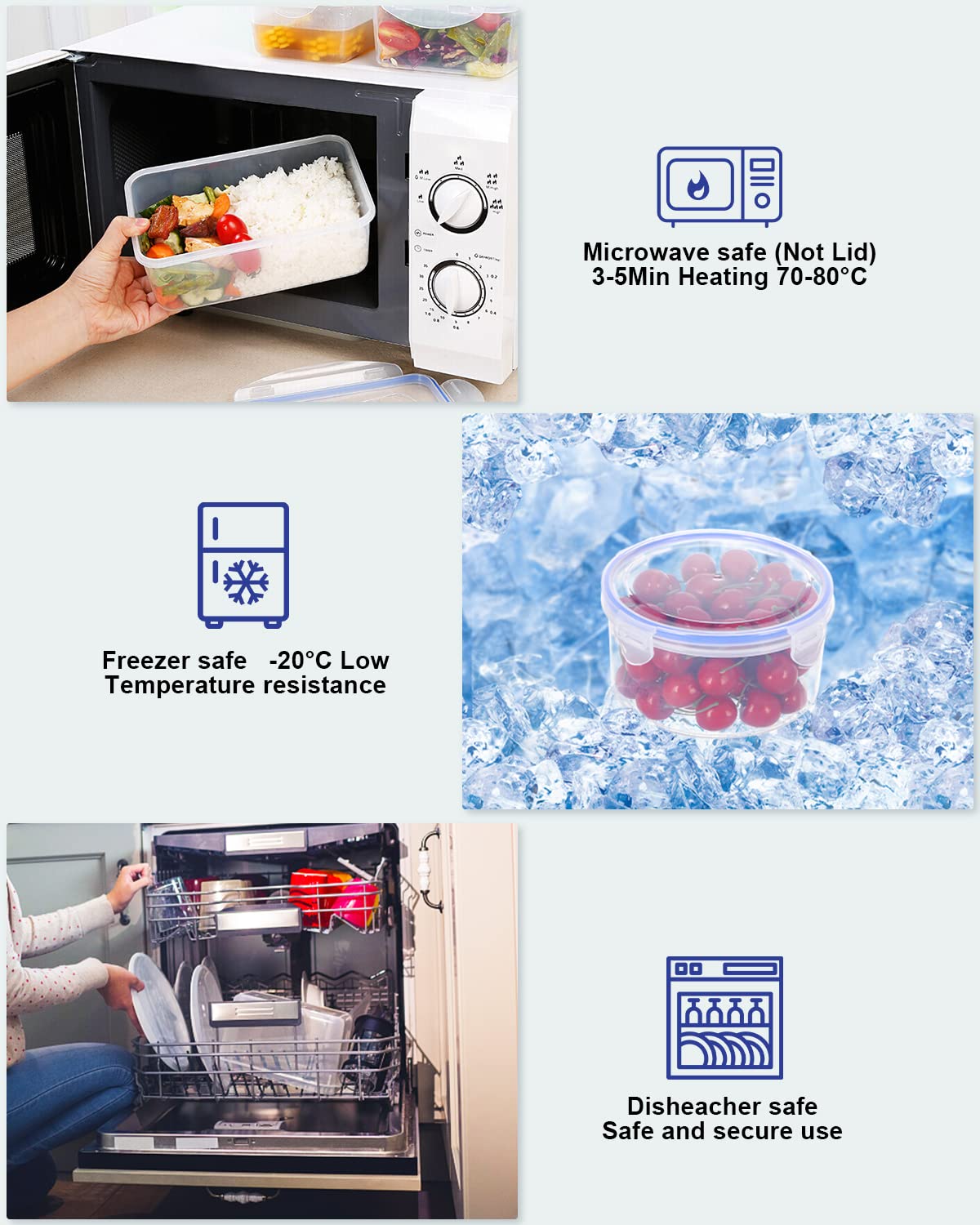 RFAQK 32 Contenitori Per Congelatore Con Coperchio A Vite, 907g E 453g, Plastica Ultra Spessa, BPA Free, Impilabili, A Prova Di Perdite