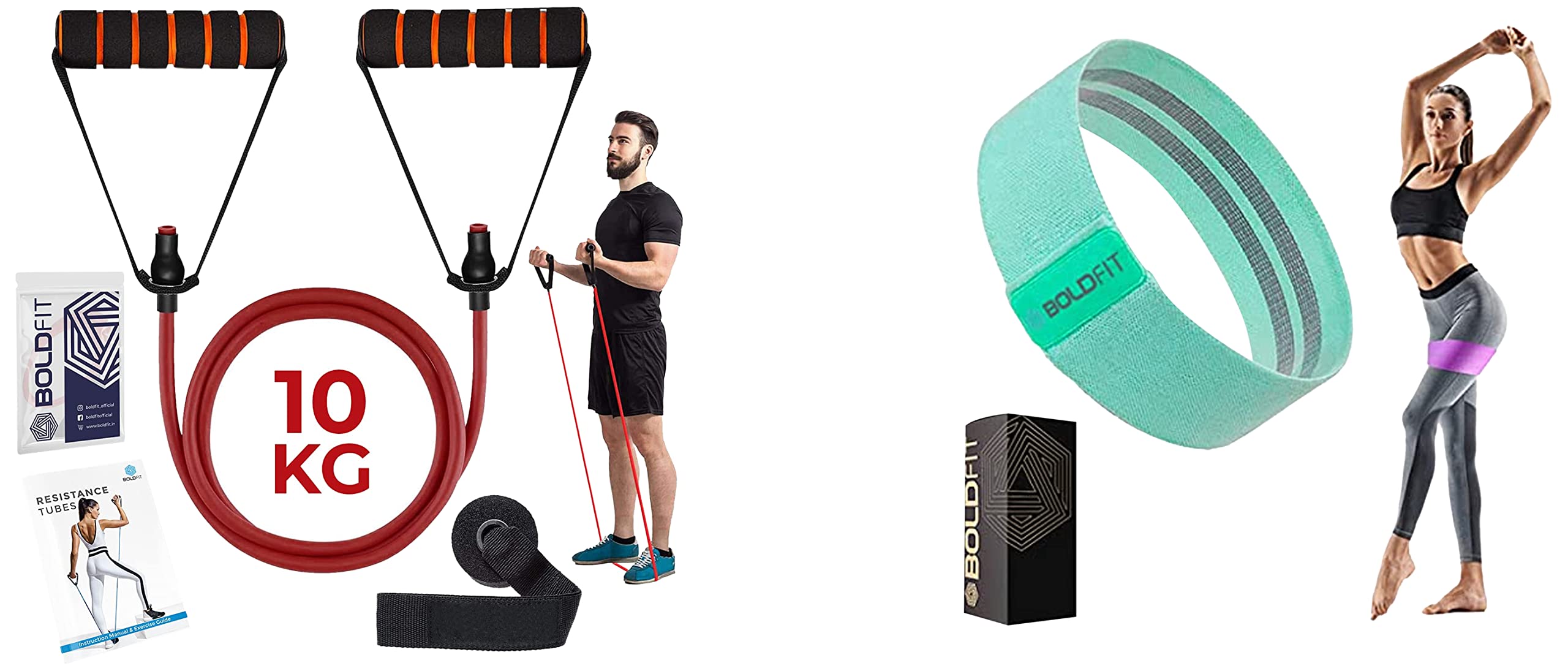 Boldfit Resistance Tube with Foam Handles, Door Anchor for Exercise & Stretching, Suitable in Home & Gym Workout for Men & Women-Multi Resistance
