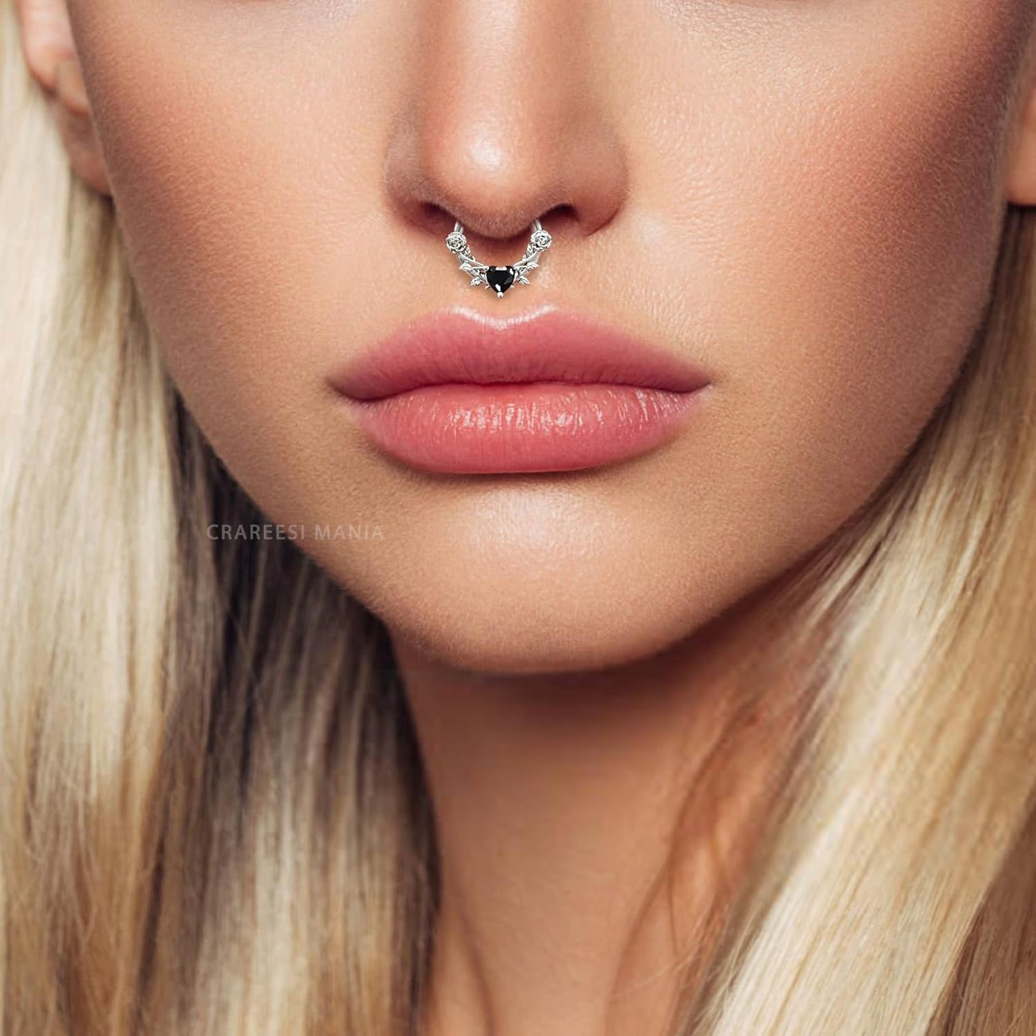 CM Crareesi Mania Rose Septum Rings 16G Septum Piercing Jewelry 316L Stainless Steel Daith Earrings Heart CZ Helix Cartilage Conch Piercing Jewelry for Women - Image 6