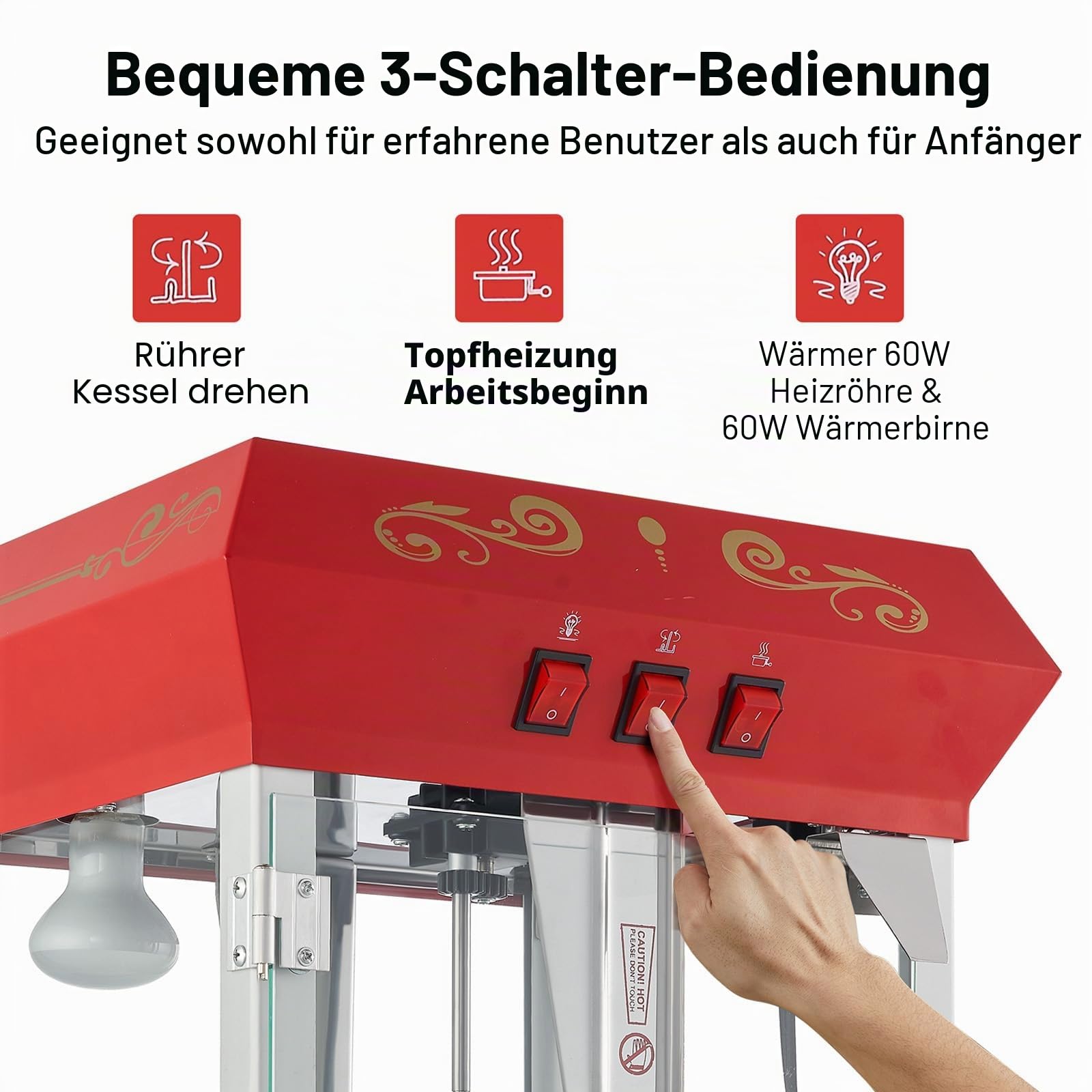 VEVOR Popcornmaschine Popcornautomat Popcorngerät 850 W, 8 oz Kessel für 48 Tassen pro Ladung, Popcornmaschine für die Arbeitsplatte mit gehärtetem Glas, inklusive 4 Schaufeln Maschine mit Kino-Stil