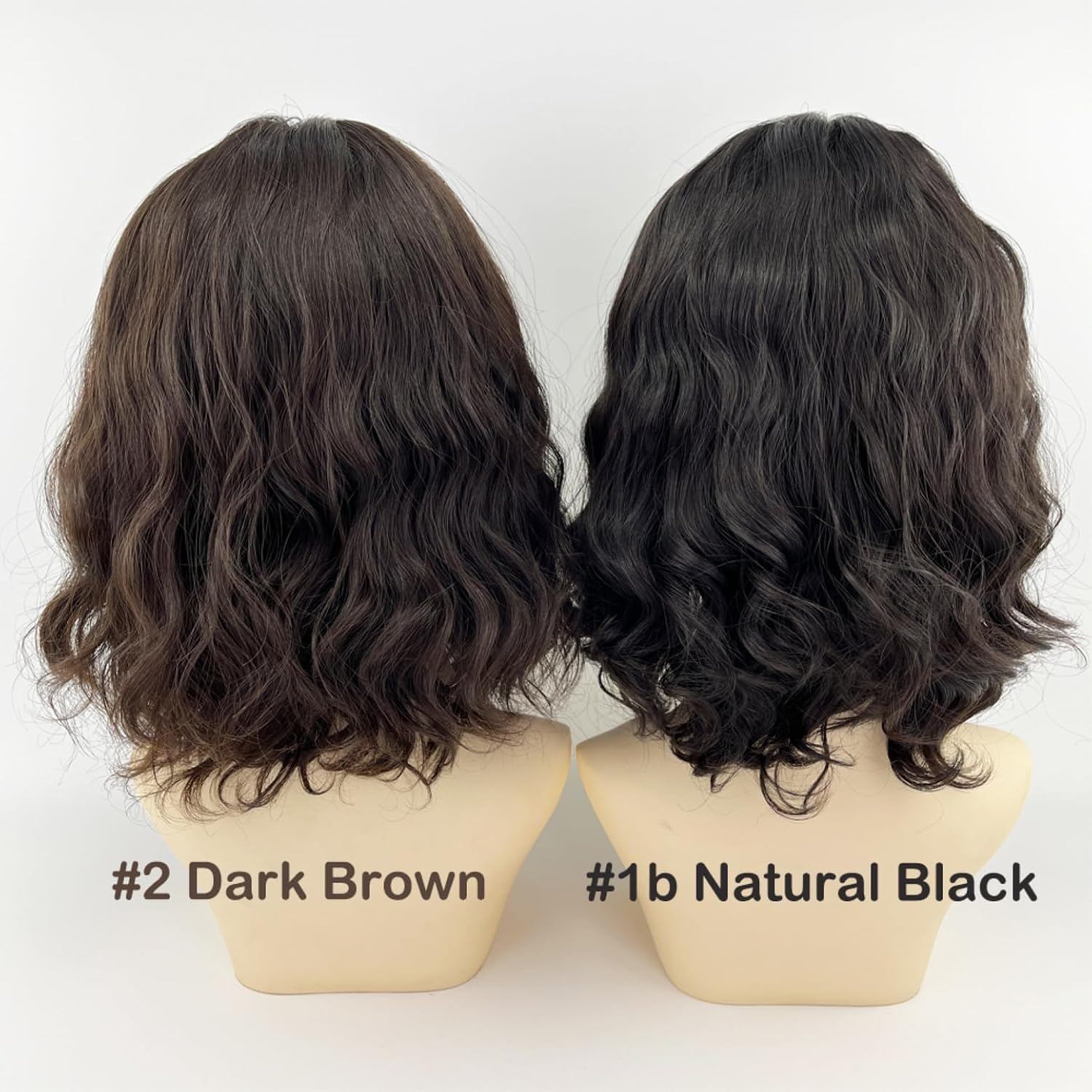Jewish Wig Silk Base Short Bob 14-inch Loose Wave Virgin Human Hair Kosher Wig Sheitel Thick End Natural Wave Silk Top Women (#2 Dark Brown)