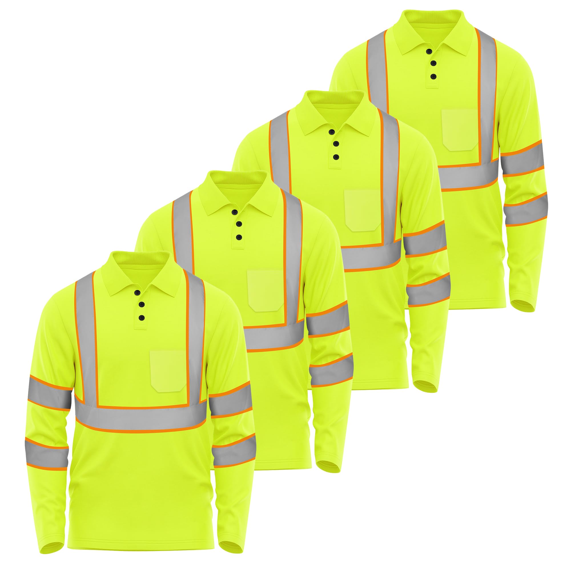 W&H Hi Vis - Polo de seguridad de manga larga reflectante de alta visibilidad con rayas reflectantes cosidas de alta calidad para el trabajo, 5 unidades