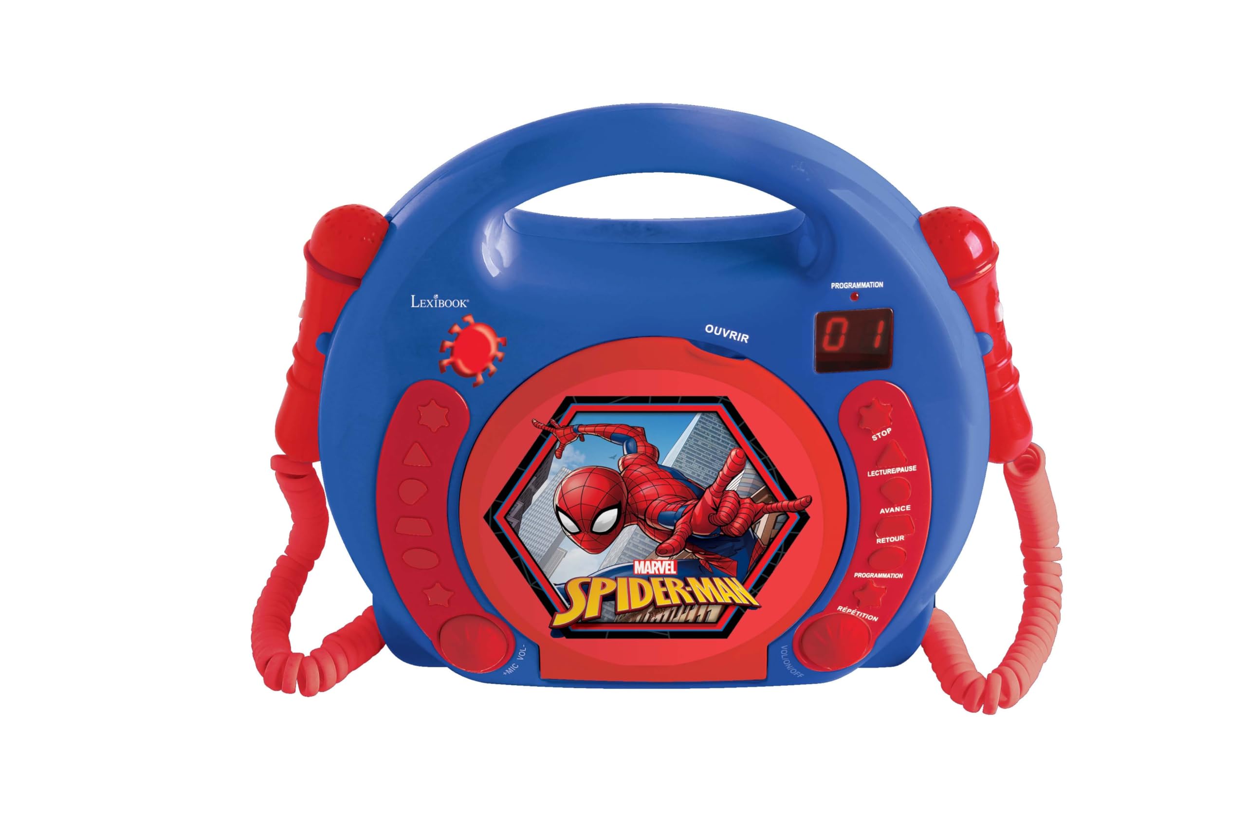 Lexibook, Marvel Spider-Man, CD player with 2 microphones, headphones jack, battery-operated, RCDK100SPLXB