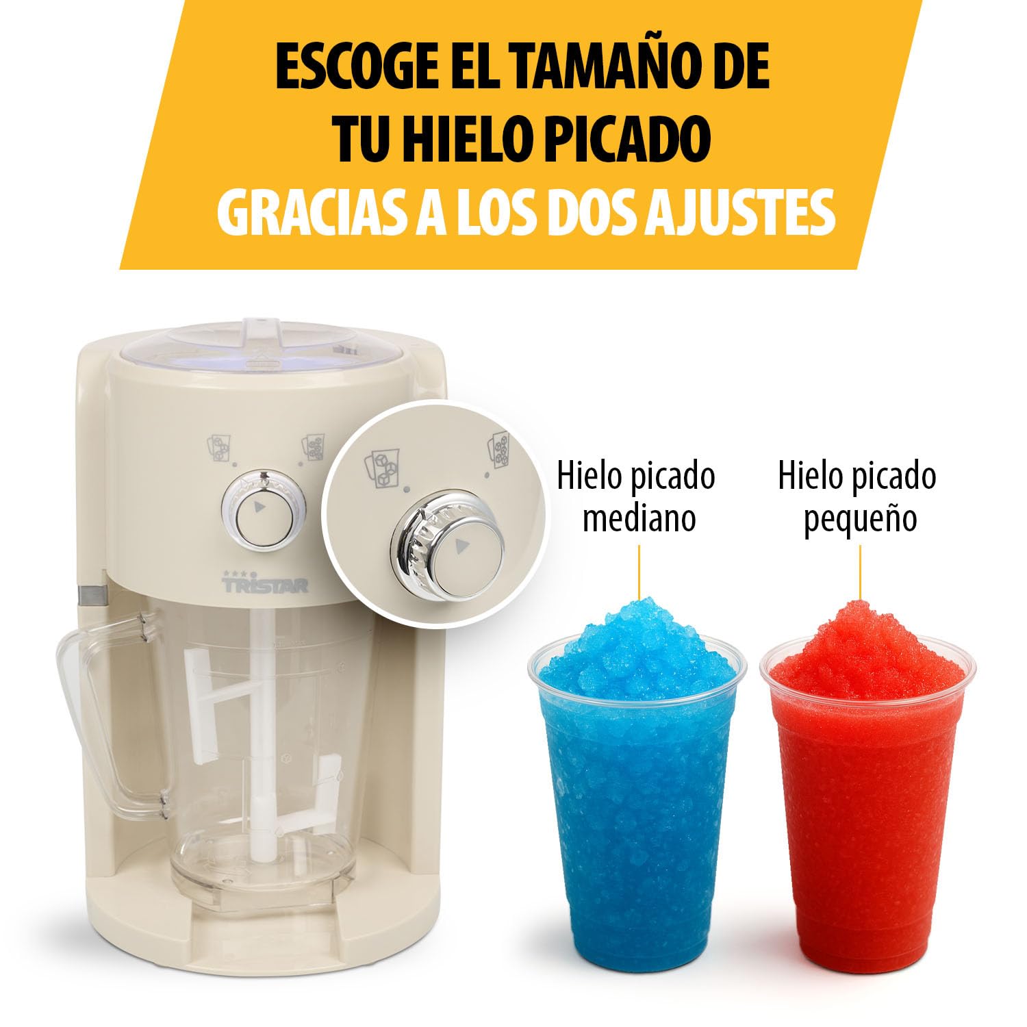 Granizadora Tristar - 2 tamaños de hielo picado - 250 g de hielo por minuto - Jarra de 1,1 L - Compartimento para hielo de 600 ml - KD-7310