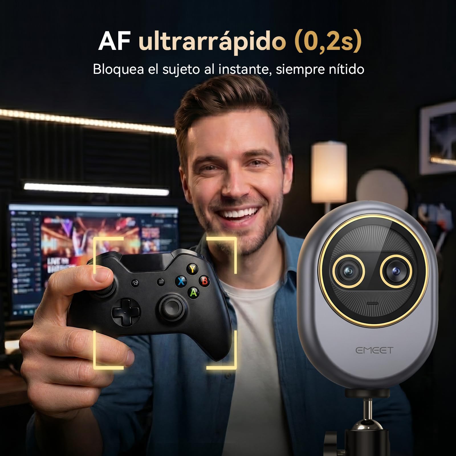 EMEET Piko Webcam 4K para Streaming de Doble Lente (Gran Angular y Tele), Zoom Híbrido 11X, Enfoque Automático 0,2s, Control Remoto, 3 Micros, Tapa de Privacidad Panda, USB-C
