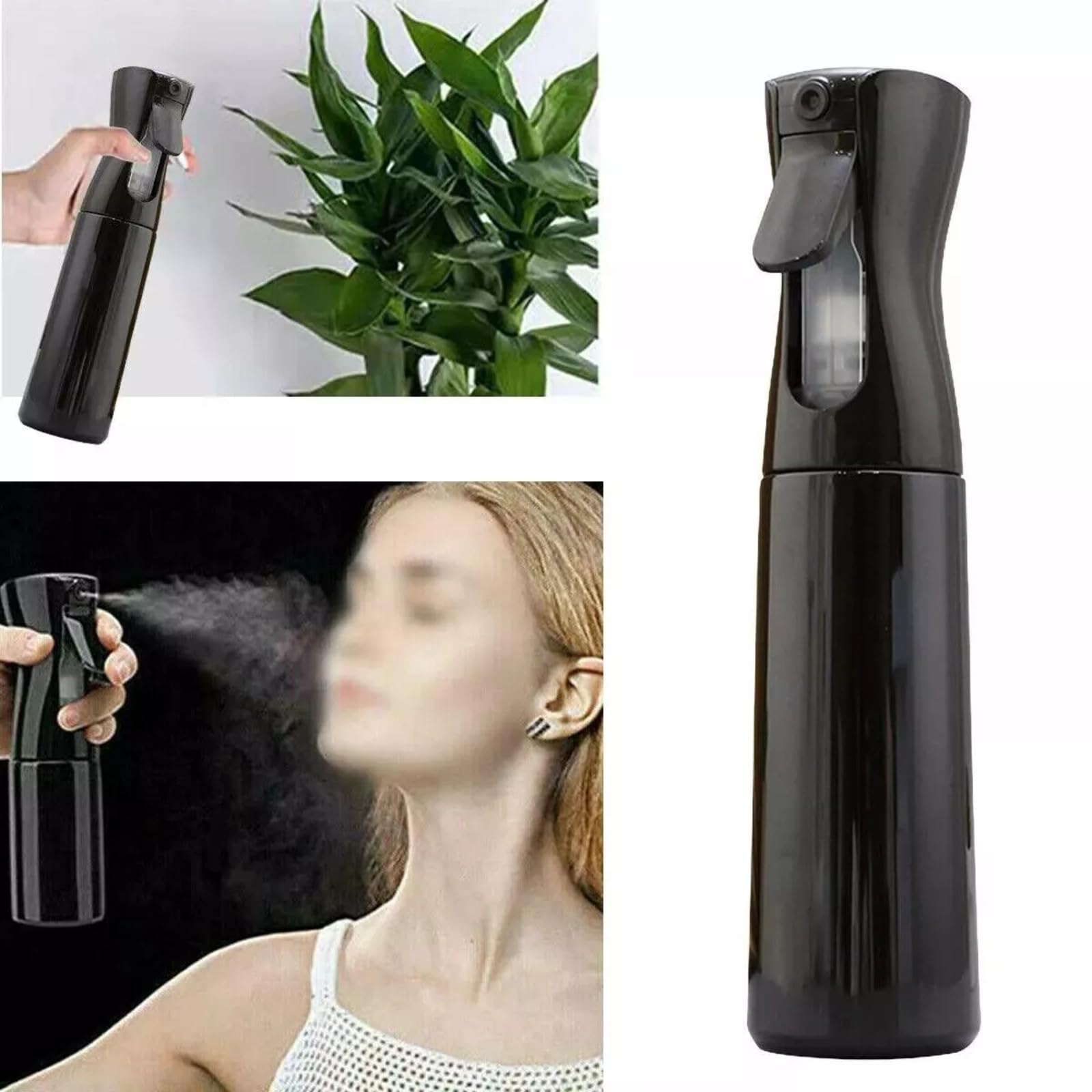 2 flaconi spray da 300 ml, nebulizzatore continuo per acqua, nebulizzatore fine, vuoto, per acconciature, irrigazione delle piante, cura degli animali domestici, pulizia della casa (nero +