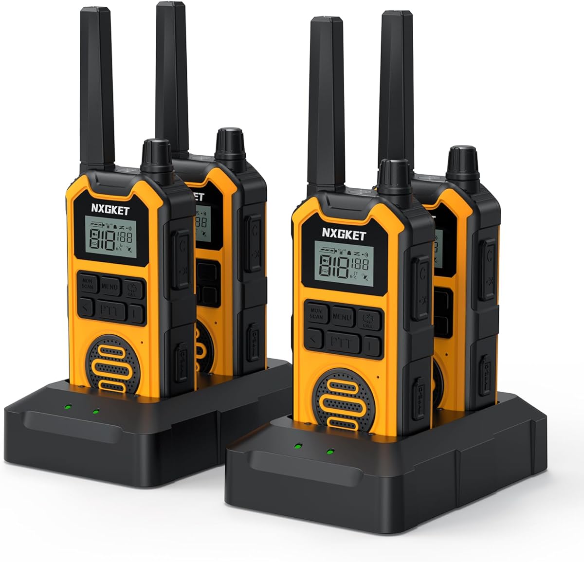 NXGKET BD-01 Heavy Duty Walkie Talkies, 2 Way Radio Long Range Advanced Triple Proof, 2500mAh Battery, Waterproof, Emergency, NOAA, Warehousing Construction Contractor Job Site, 4 Pack