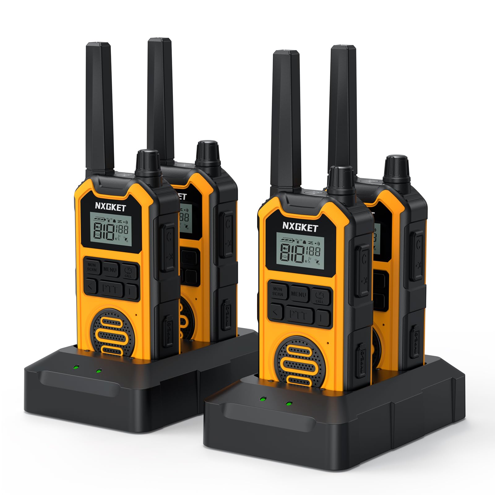 NXGKET BD-01 Heavy Duty Walkie Talkies, 2 Way Radio Long Range Advanced Triple Proof, 2500mAh Battery, Waterproof, Emergency, NOAA, Warehousing Construction Contractor Job Site, 4 Pack