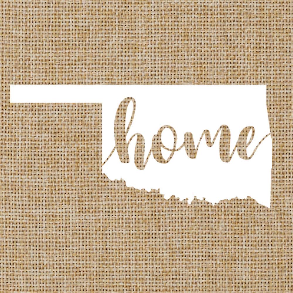 Oklahoma OK Home Script | State Silhouette | Glossy White Outdoor Vinyl | Car Window Decal | 6" x 3"
