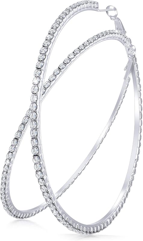 80mm Rhinestone Hoop Earrings Large Crystal Hoops for Women | Sparkling Rhinestone Design Ideal at Weddings and Parties, Statement Hoops for Girls, Elegant Formal Occasion Accessory