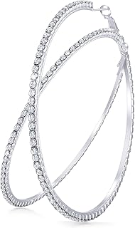 Large Rhinestone Hoop Earrings Shining Crystal Rhinestone Dangle Big Hoop Earrings for Women Wedding Party Favor, 80 mm