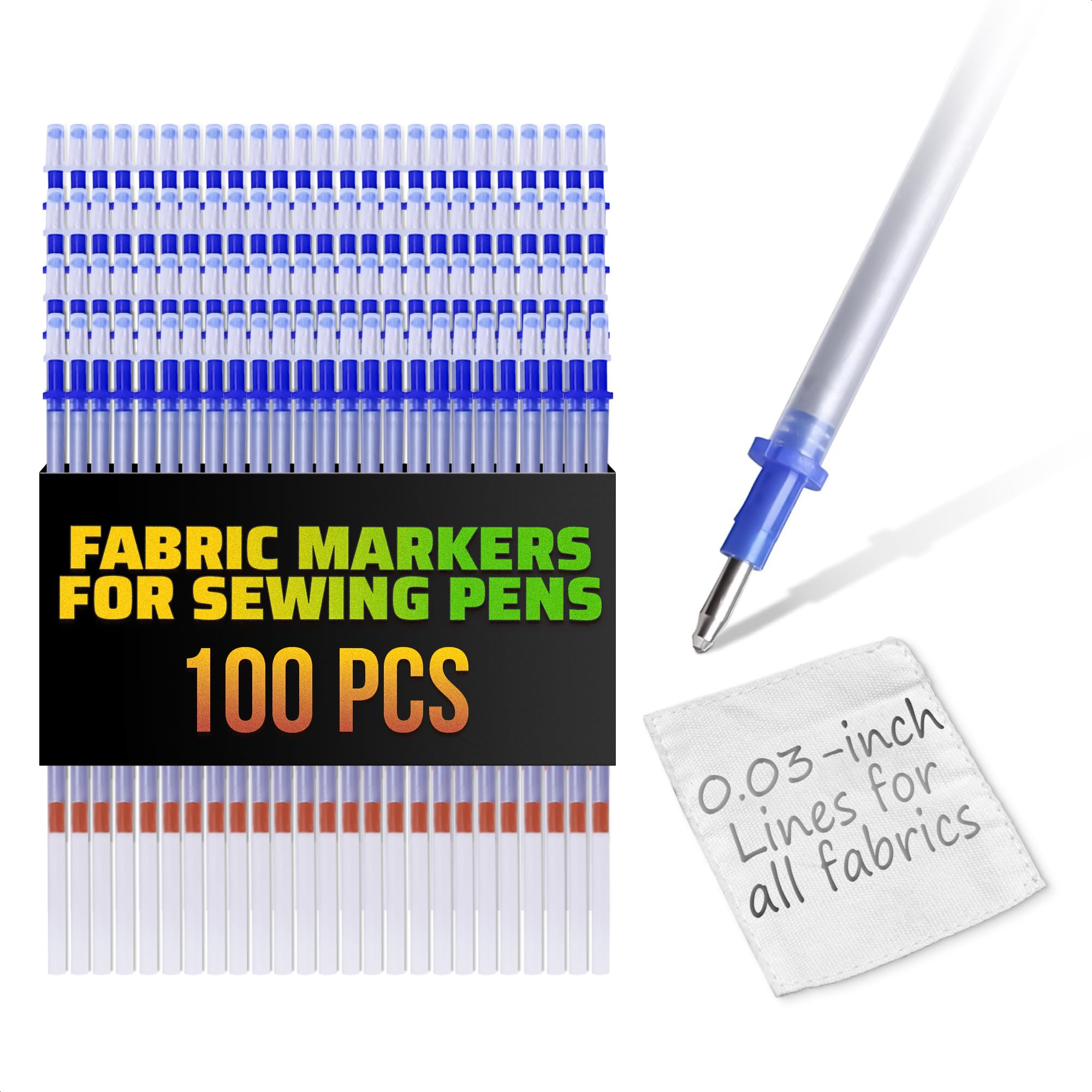 100-Piece Silver Fabric Pen Refills – 5.11" Fabric Markers for Sewing Erasable Ink | Safe for Most Fabrics | 0.03 Inches Fine Tip for Quilting, Tailoring, and Crafting
