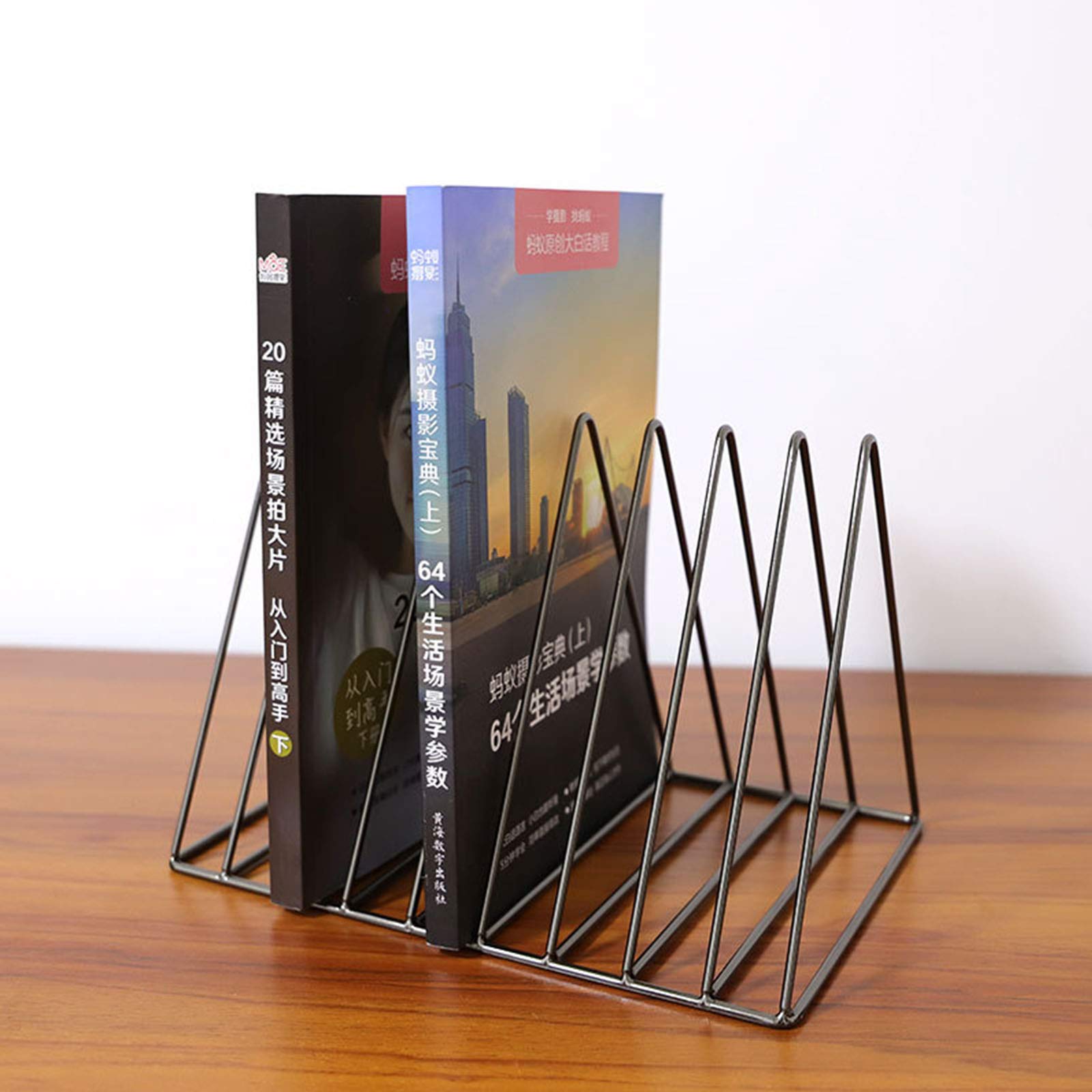 Portariviste Scrivania, Fermalibri in Metallo, 9 Slot Rastrelliera Triangolare per Libri, Portariviste Metallo Design, Portadocumenti da Scrivania Verticale, per Ufficio, Scuola, Casa(Nero)