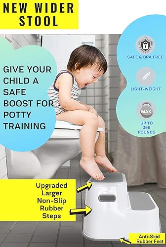 Miniatura 3 de Taburete más ancho de 2 escalones de doble altura para niños, taburete para entrenamiento de orinal y uso en el baño o la cocina, pasos fuertes de