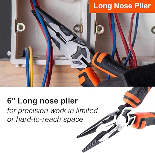 Miniatura 5 de Vanquish Juego de herramientas de alicates de 3 piezas con alicates de corte diagonal de mordaza de alambre de 6 pulgadas, alicates de punta larga