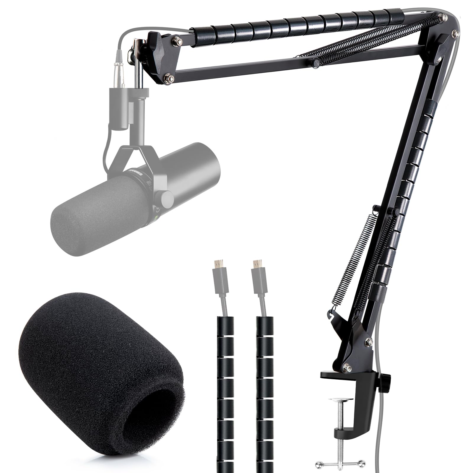 YOUSHARES SM7dB Mikrofonarm mit popschutz - Microphone Schwenkarmständer kompatibel mit Shure SM7dB Dynamisches Mikrofon mit Kabelhülsen, Schwarz