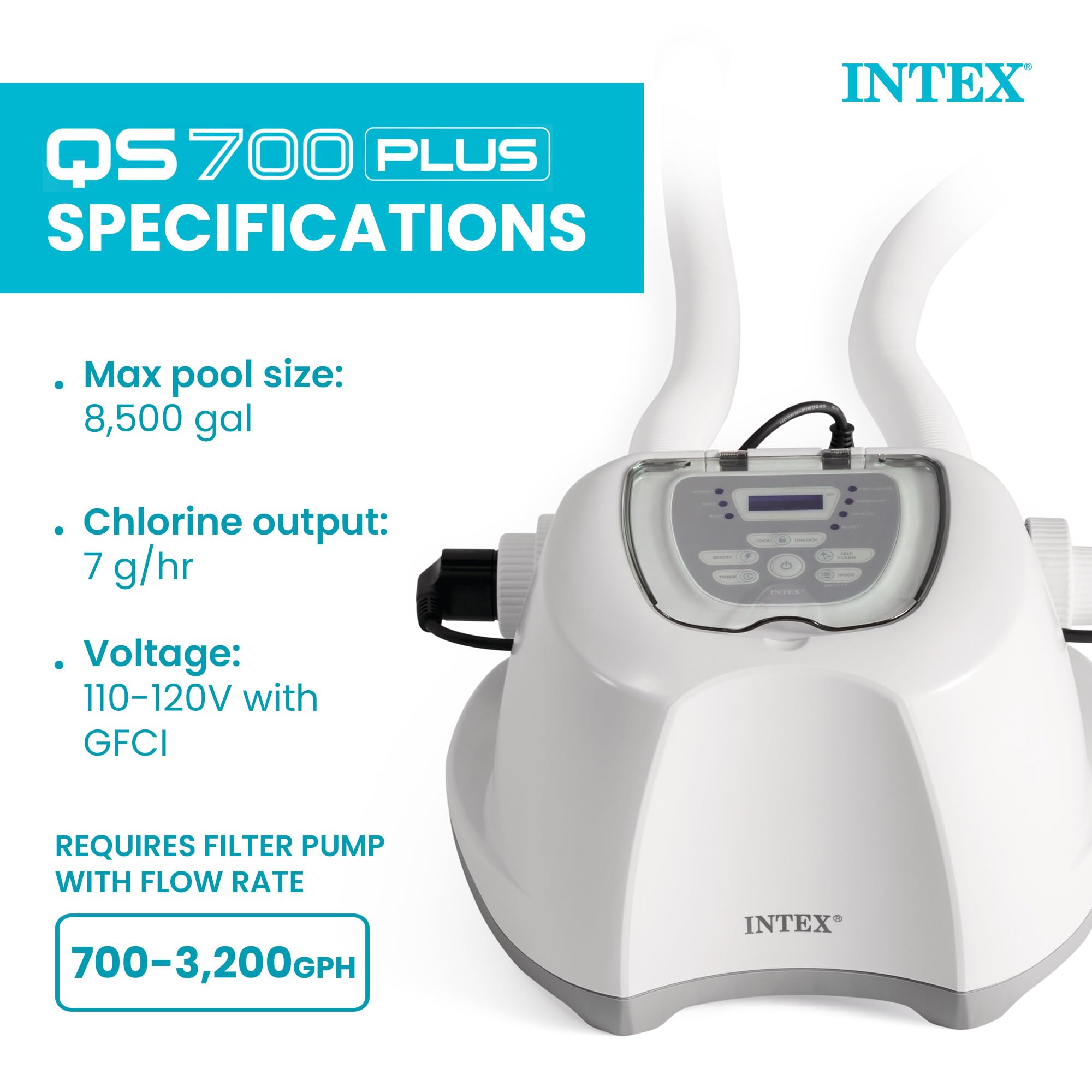 INTEX Krystal Clear Système de chlore de piscine d'eau salée pour piscines hors sol jusqu'à 25 000 litres, nettoyeur de piscine avec minuterie automatique et autonettoyant