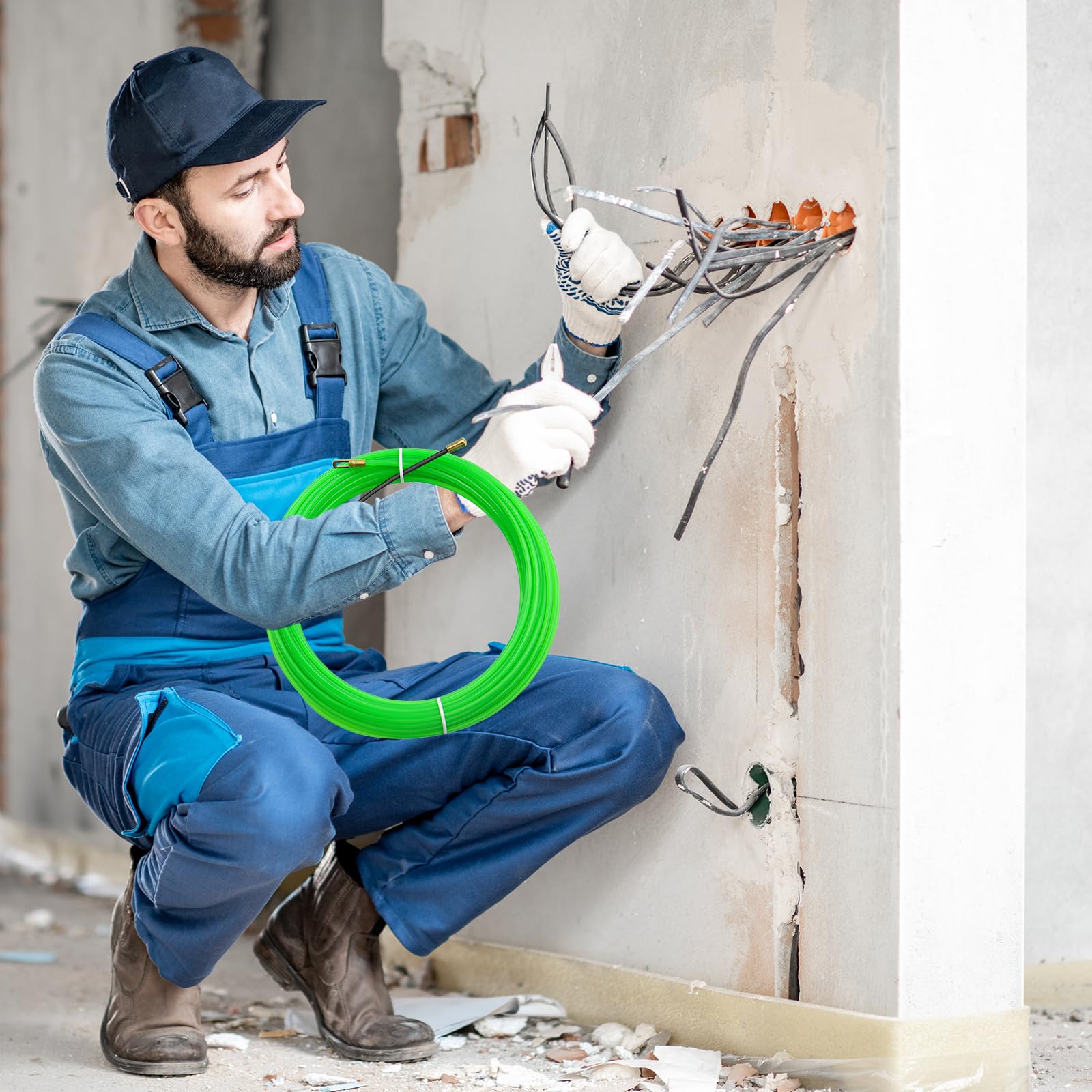 15m Molla Elettricista Con 2 Molla di Guida 3mm Sonda Passacavi Professionale Tiracavi per la Posa di Cavi di Pavimenti, Soffitti, Pareti (Verde)