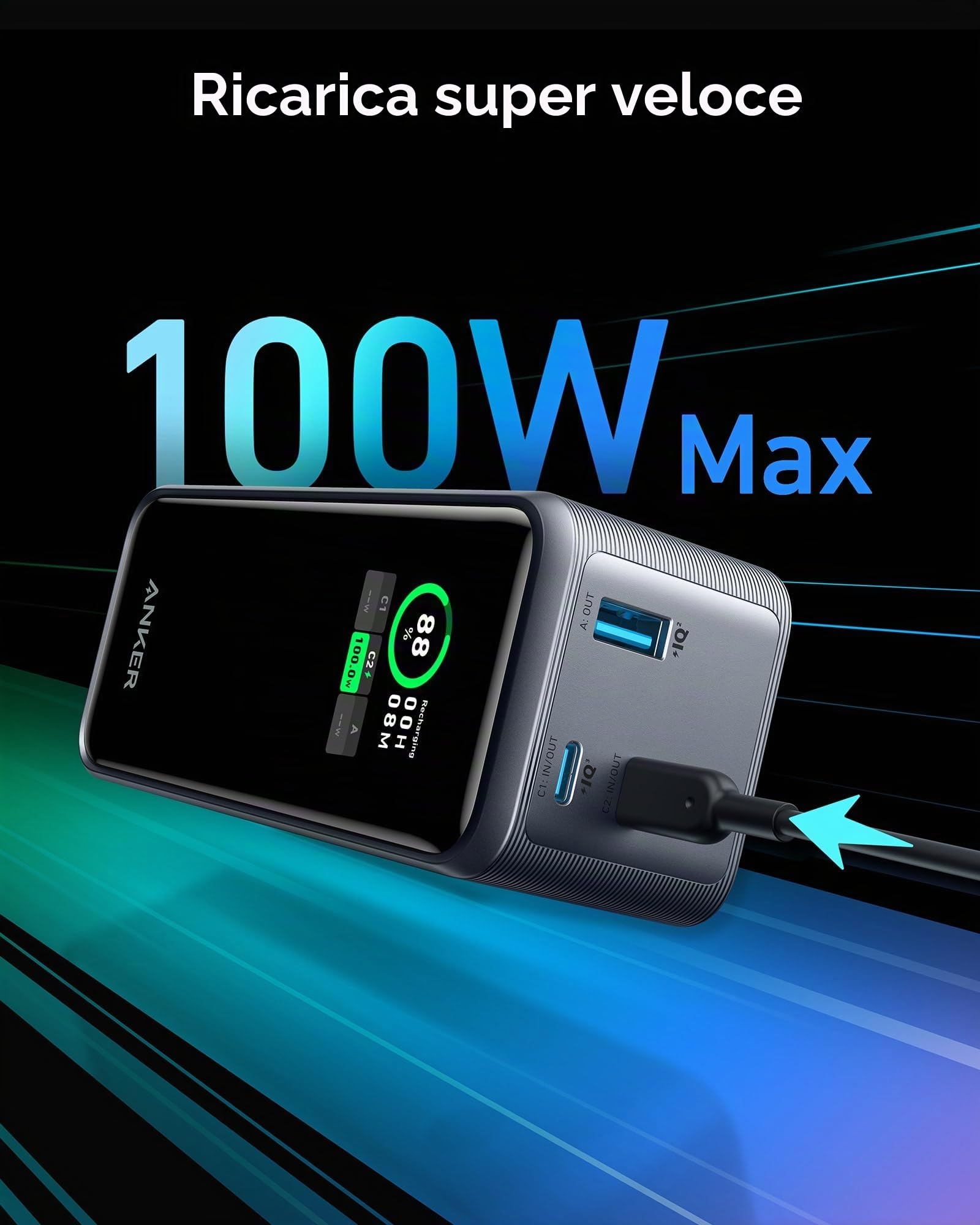 Anker Prime Power Bank, Caricabatterie Portatile da 72Wh con Uscita a 200W, Display Digitale, Compatibile con iPhone 16, Samsung, MacBook, Dell