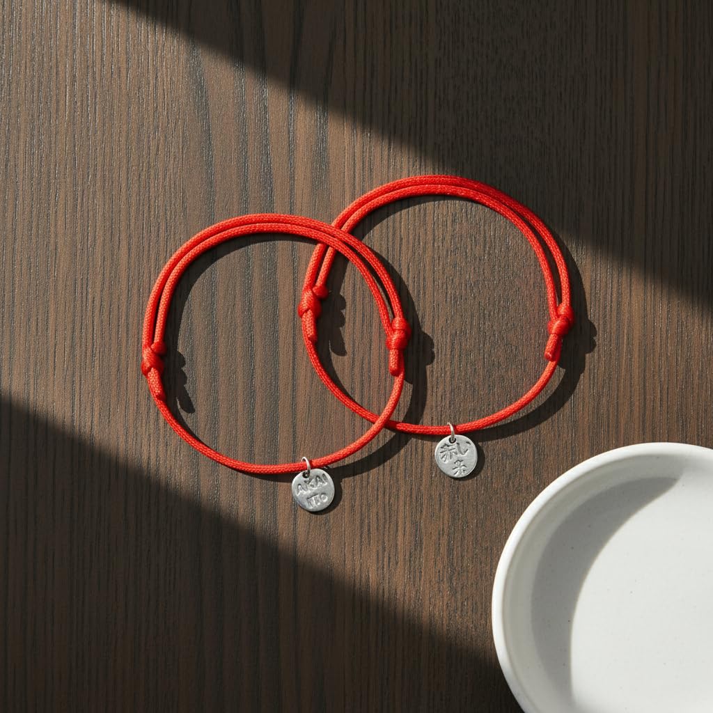 KAKI La Felicità è Nelle Piccole Cose Braccialetti di coppia Filo Rosso del destino con pendente colorazione Argento (coppia)