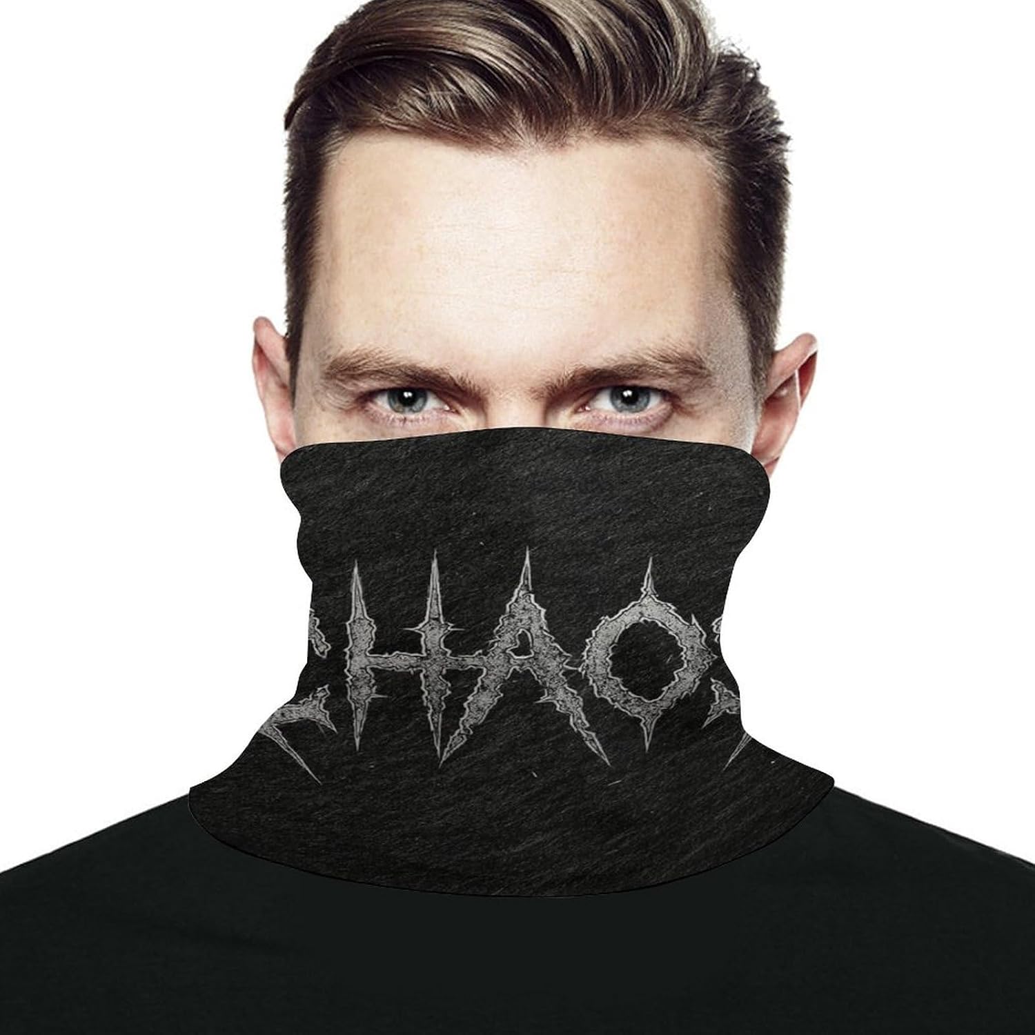 Word CHAOS Men's Neck Gaiter Face Cover, Polyester Breathable Scarf with Drawstring Toggle Adjuster